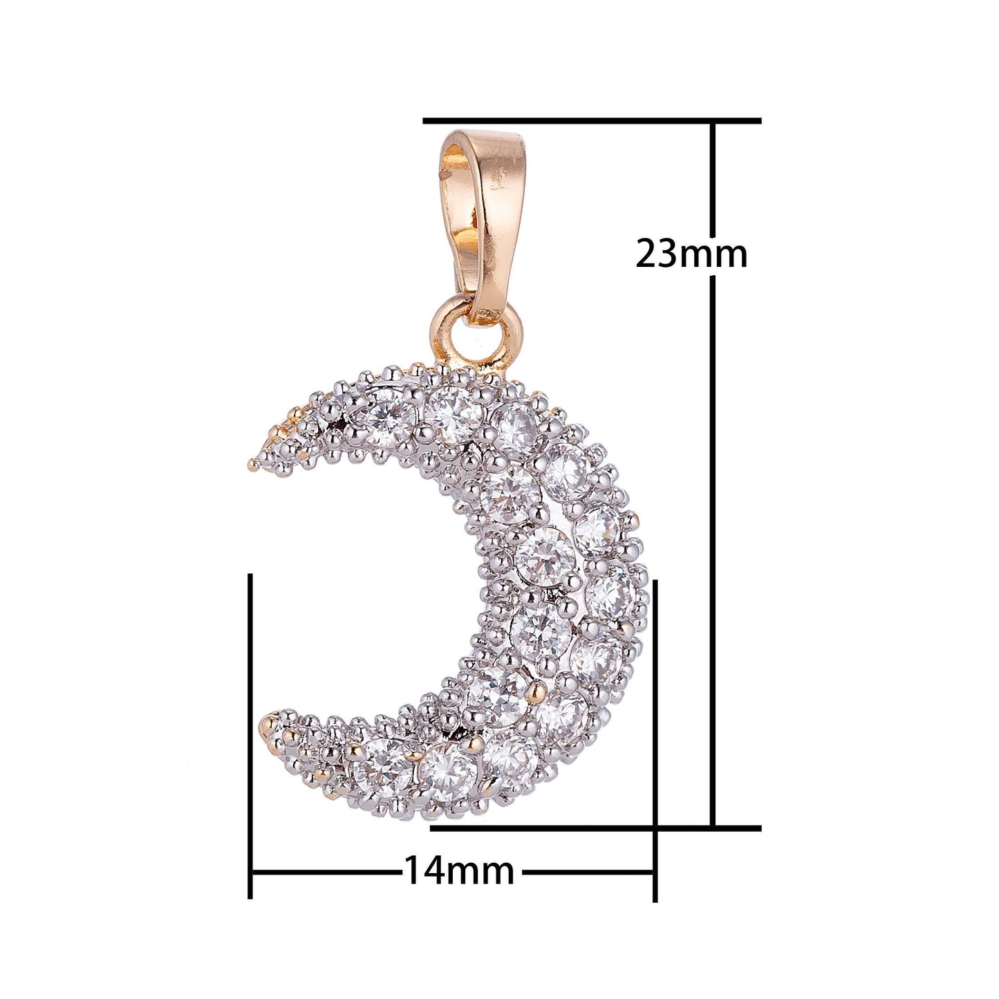 18k gold filled dainty crescent moon, shine bright midnight sky pave cubic zirconia necklace pendant findings for jewelry making h-567