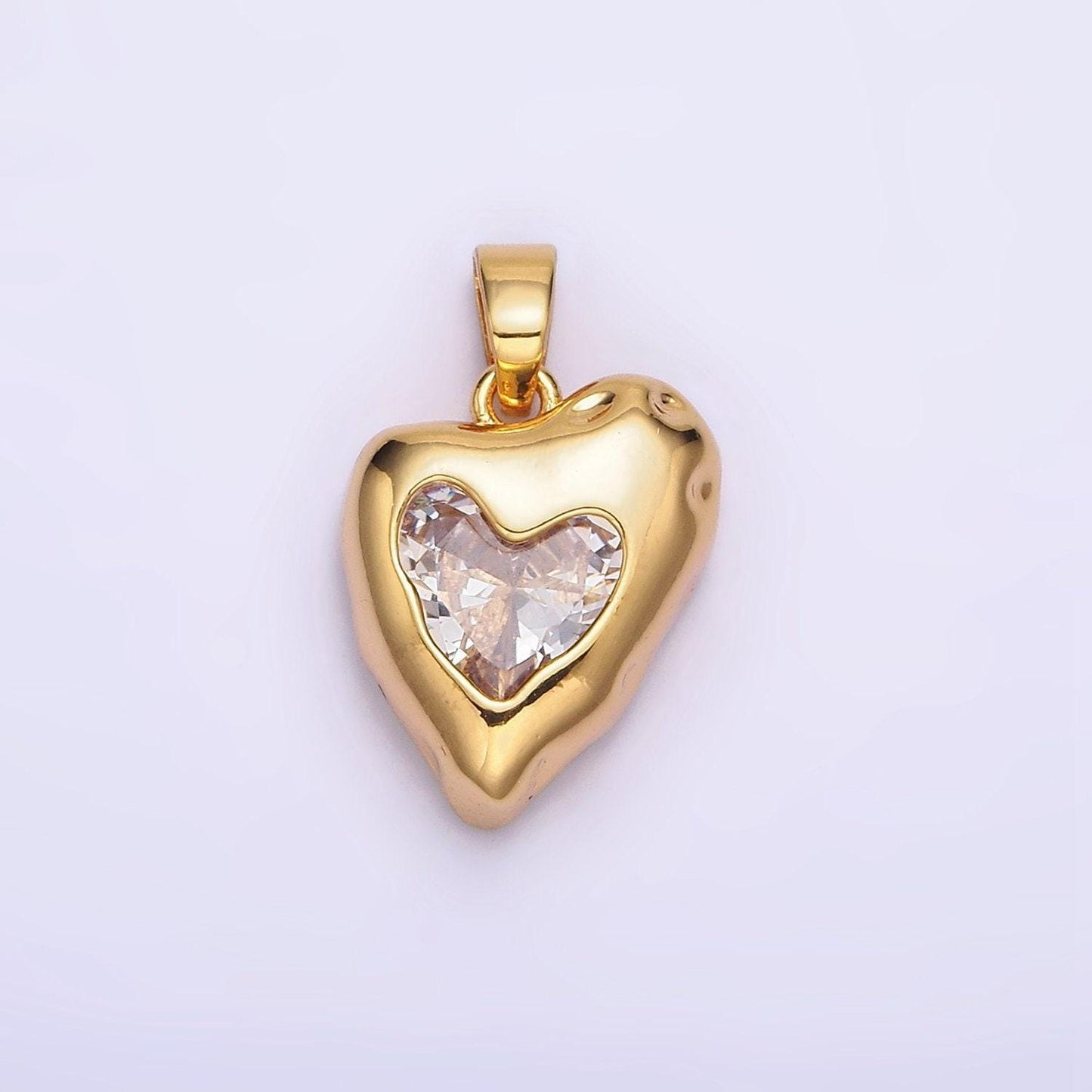 24k gold filled clear, pink cz molten heart pendant | aa592 aa593