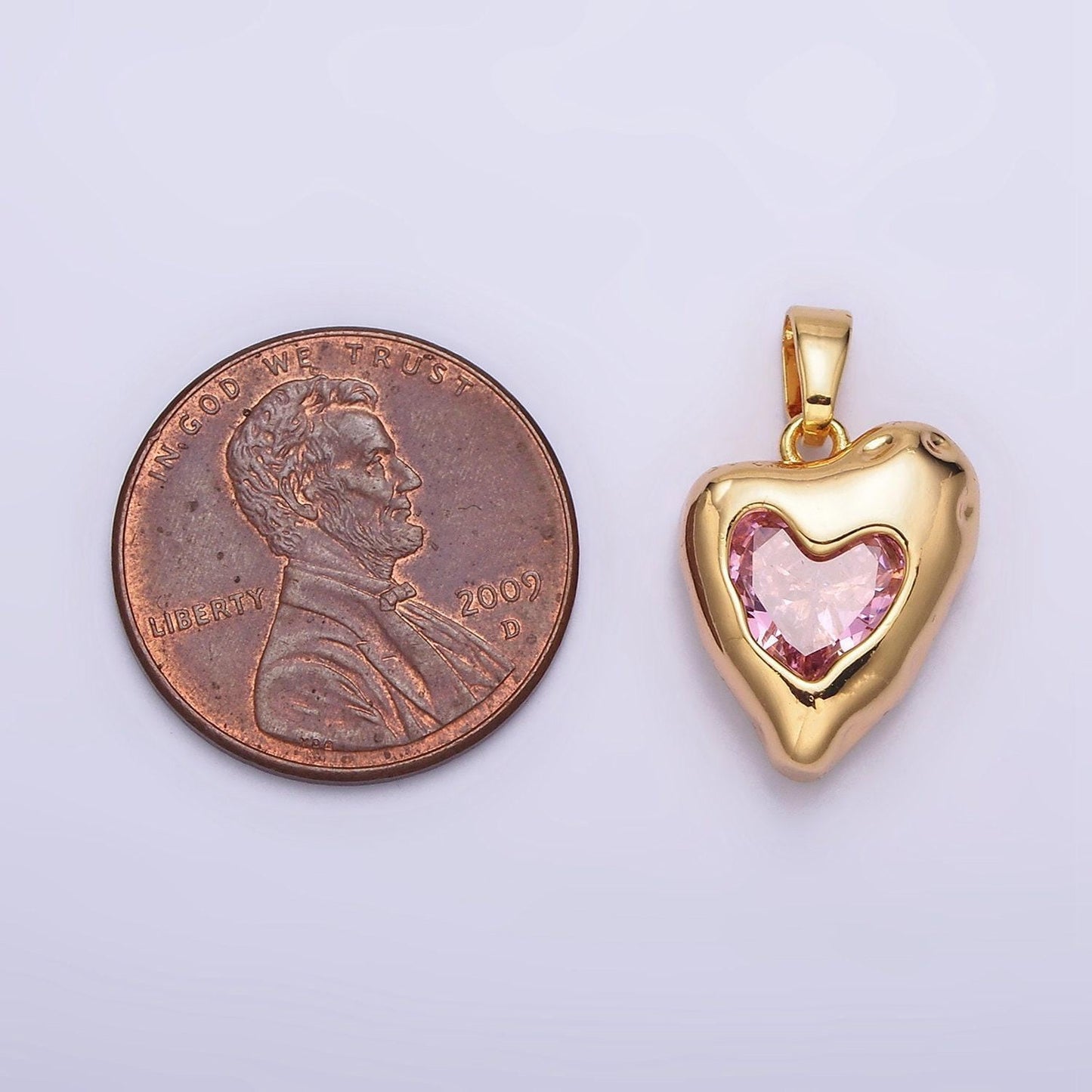 24k gold filled clear, pink cz molten heart pendant | aa592 aa593