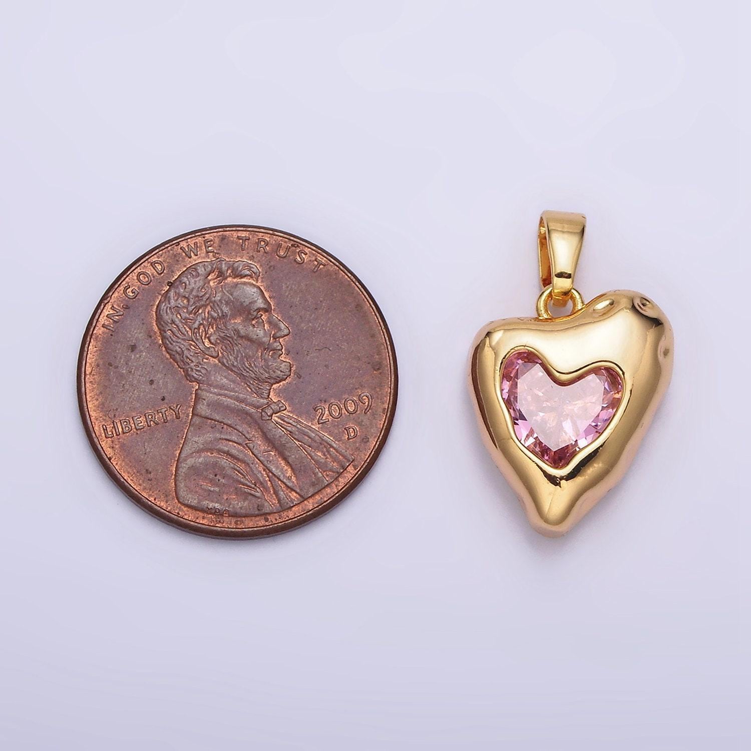 24k gold filled clear, pink cz molten heart pendant | aa592 aa593