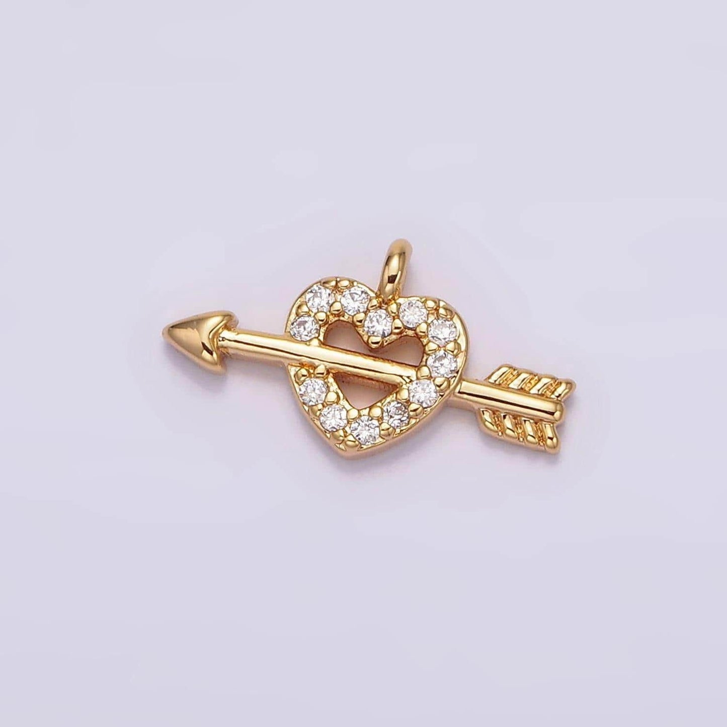 14k gold filled 8mm micro paved heart arrow cupid charm | n1766
