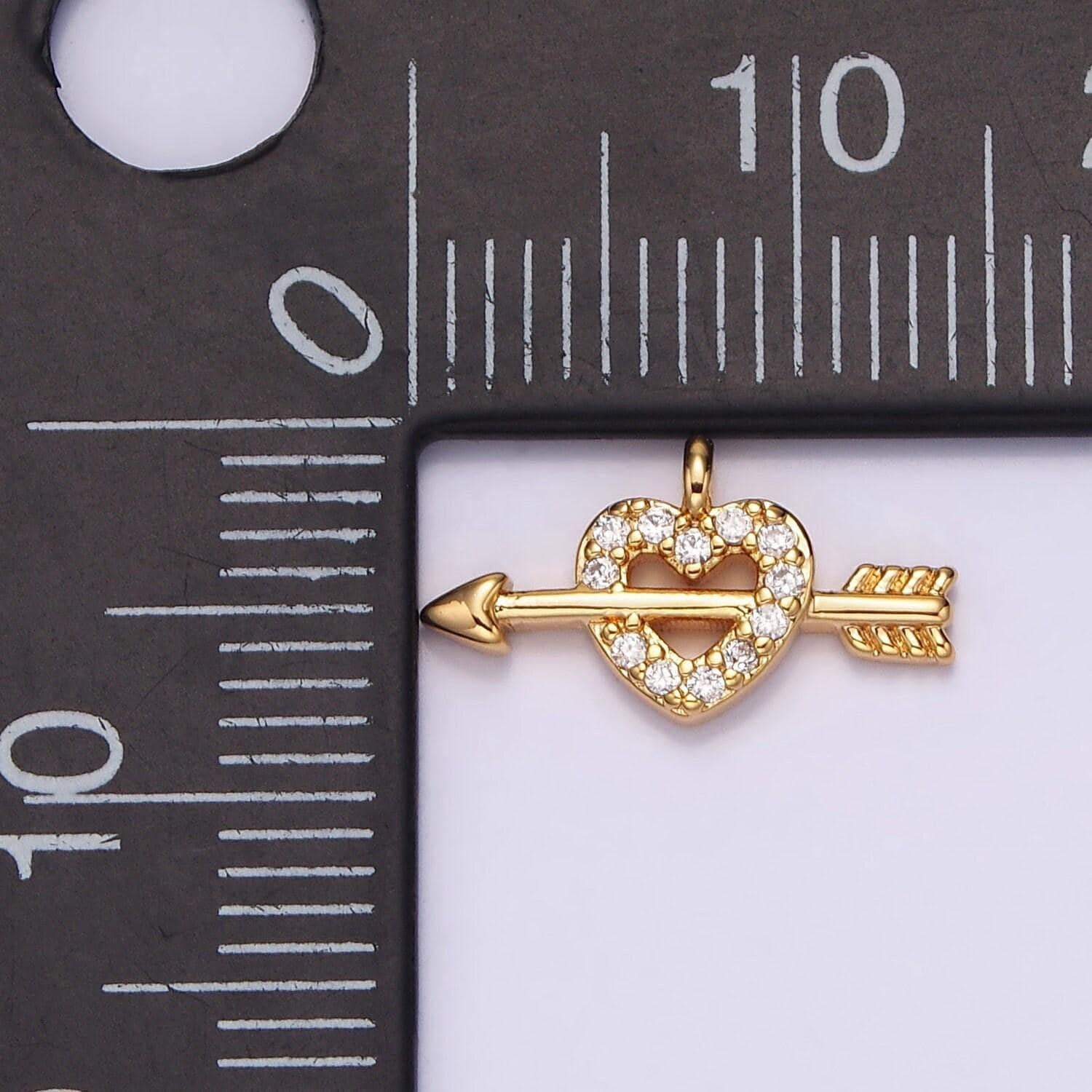 14k gold filled 8mm micro paved heart arrow cupid charm | n1766
