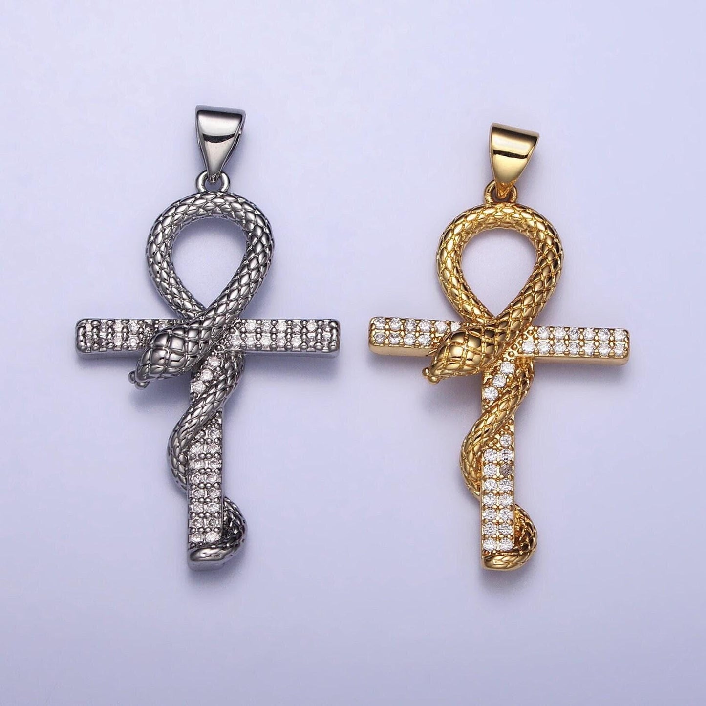 18k gold filled ankh, symbol of life, egyptian pantheon, crux ansata, cubic serpent necklace pendant charm gold snake cross pendant aa392