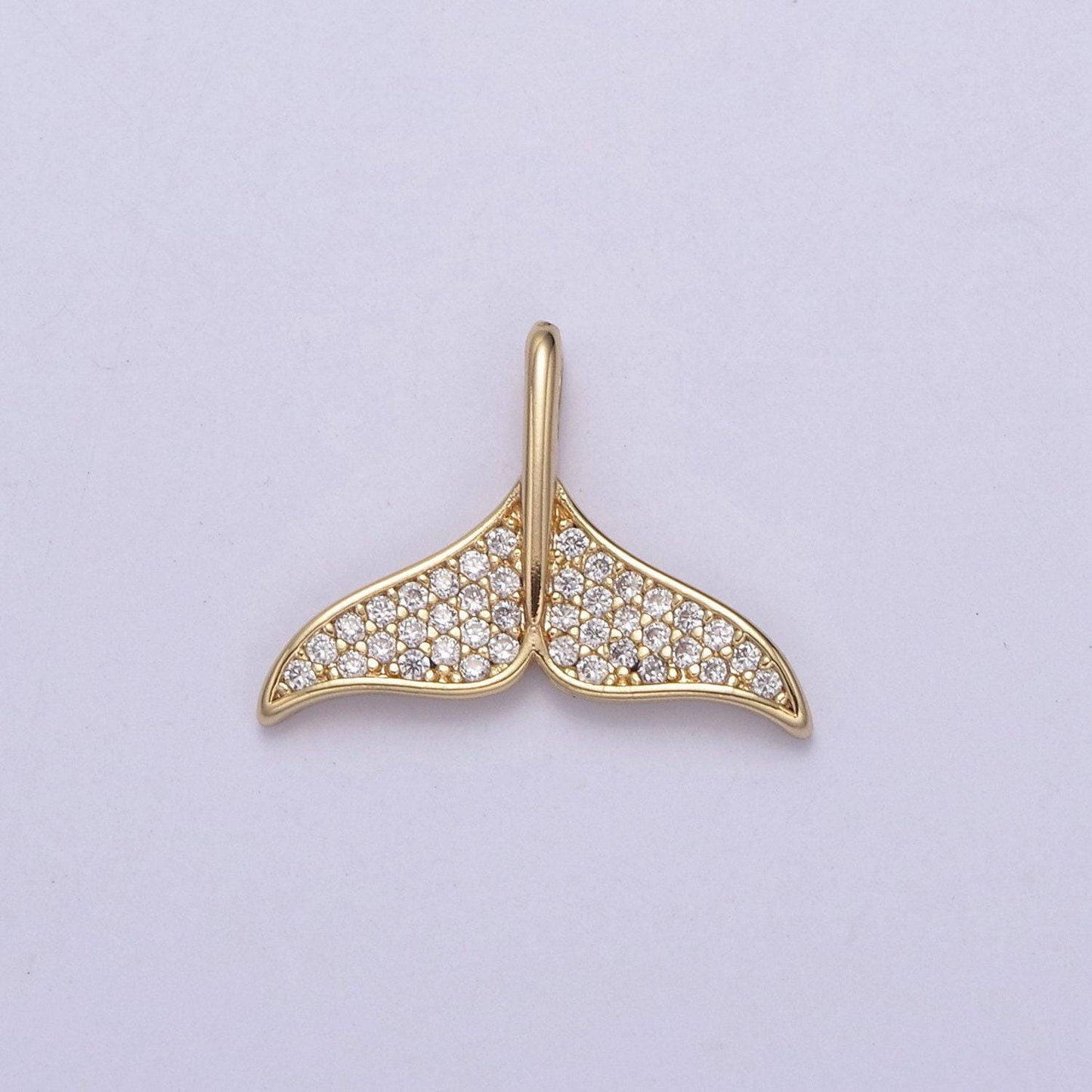 18k gold filled whale tail charms, micro pave mermaid tail charm, animal charms, dolphin tail pendants for bracelet necklace n-706