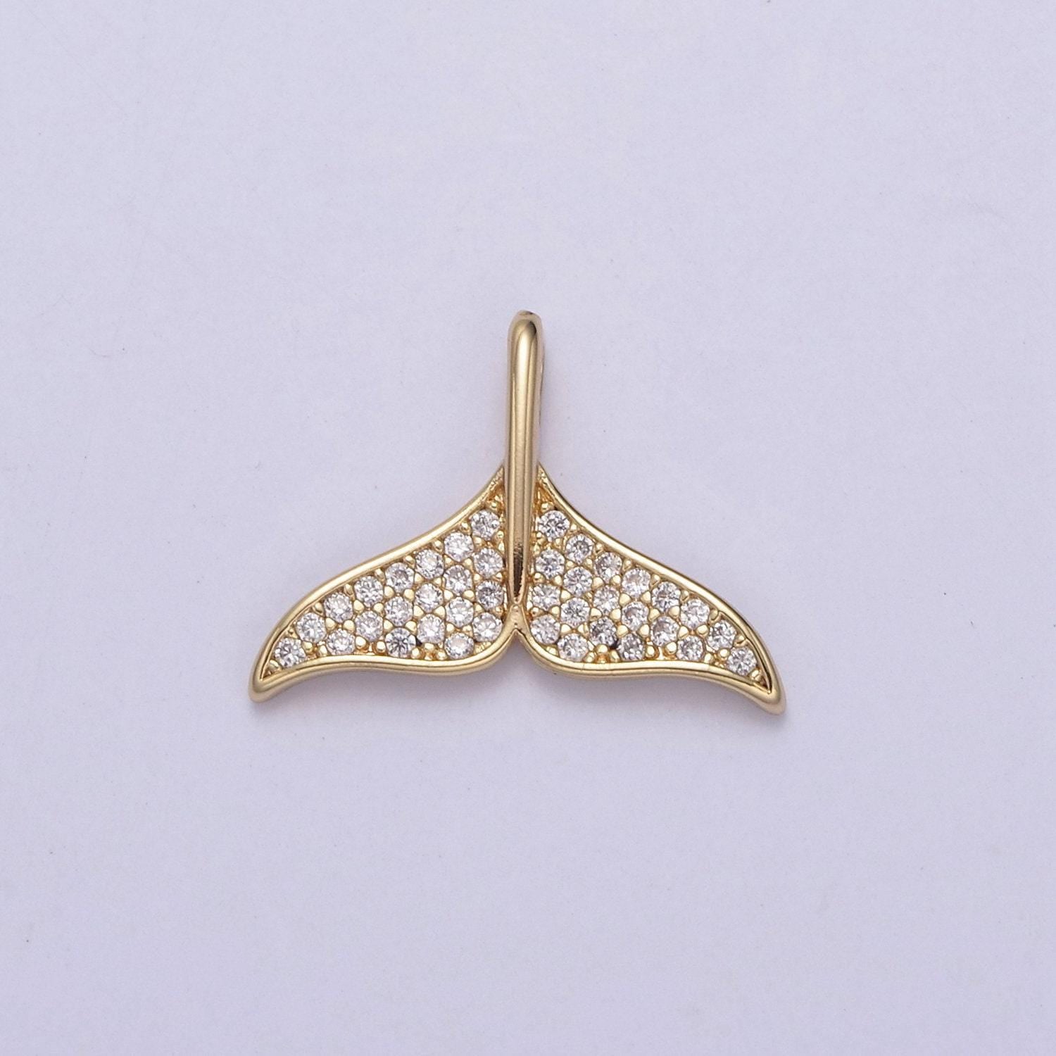 18k gold filled whale tail charms, micro pave mermaid tail charm, animal charms, dolphin tail pendants for bracelet necklace n-706