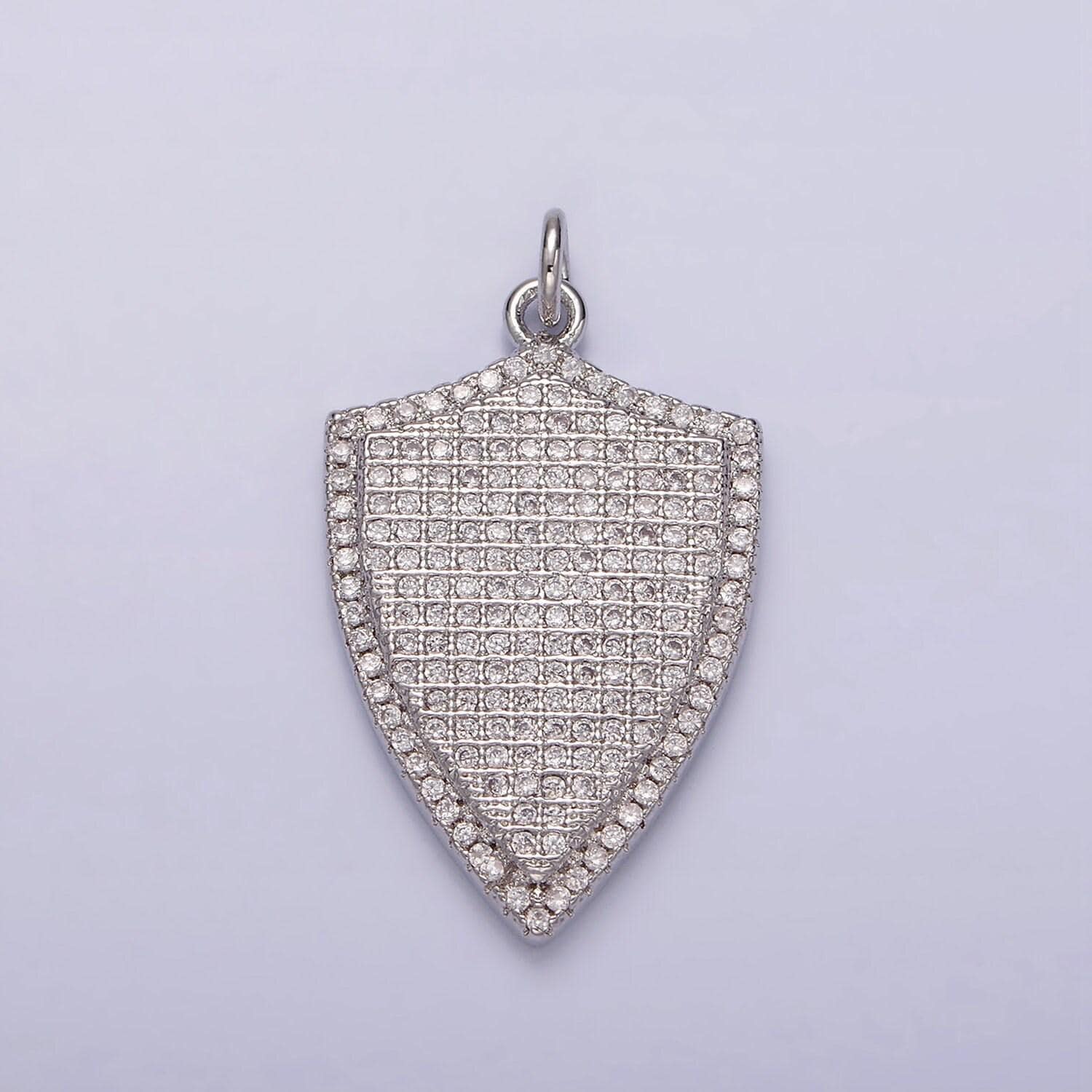 14k gold filled 30mm micro paved cz shield charm in silver, gold, black | n1132 - n1134