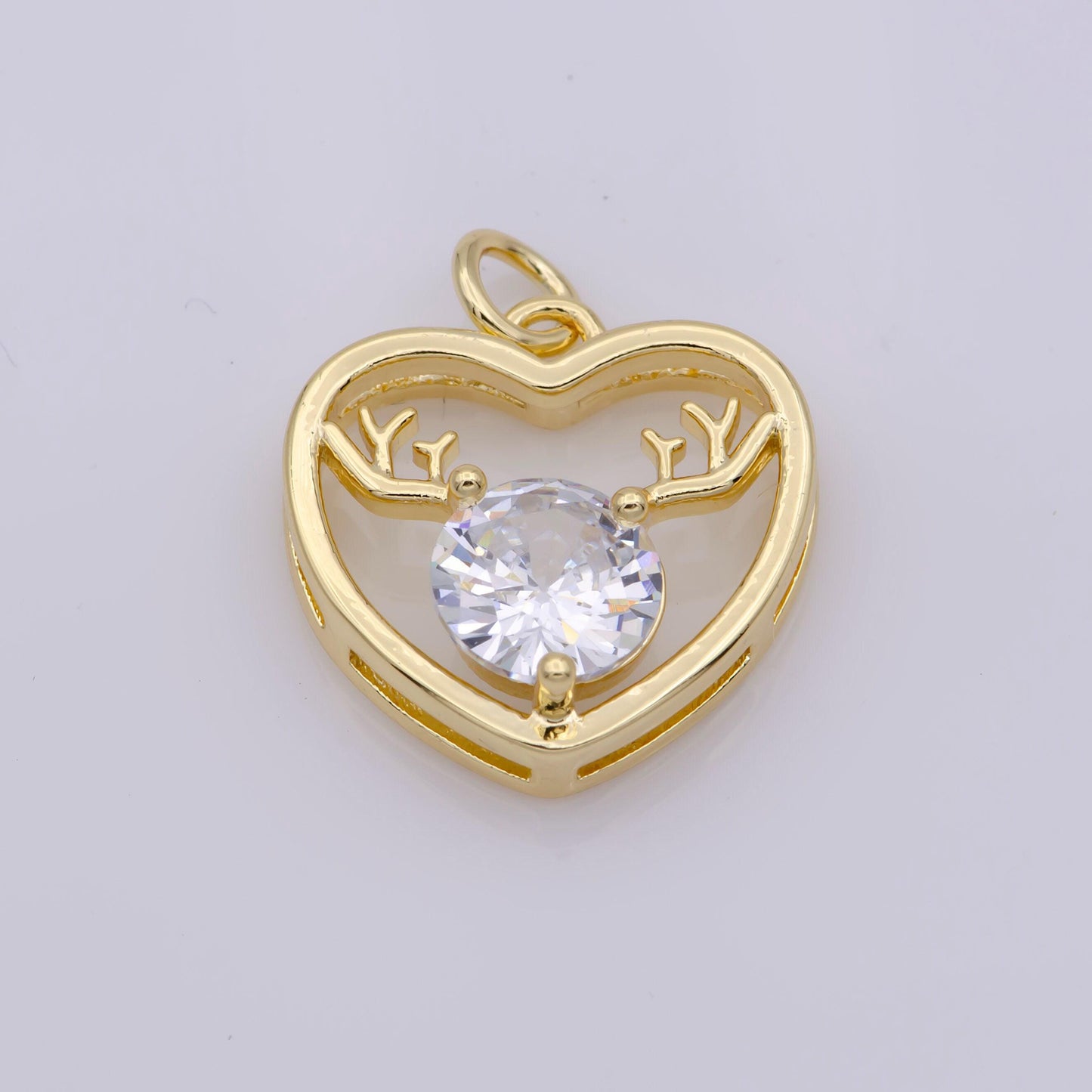 Mini gold heart charm gold filled cz stone raindeer pendant minimalist jewelry for bracelet earring necklace component