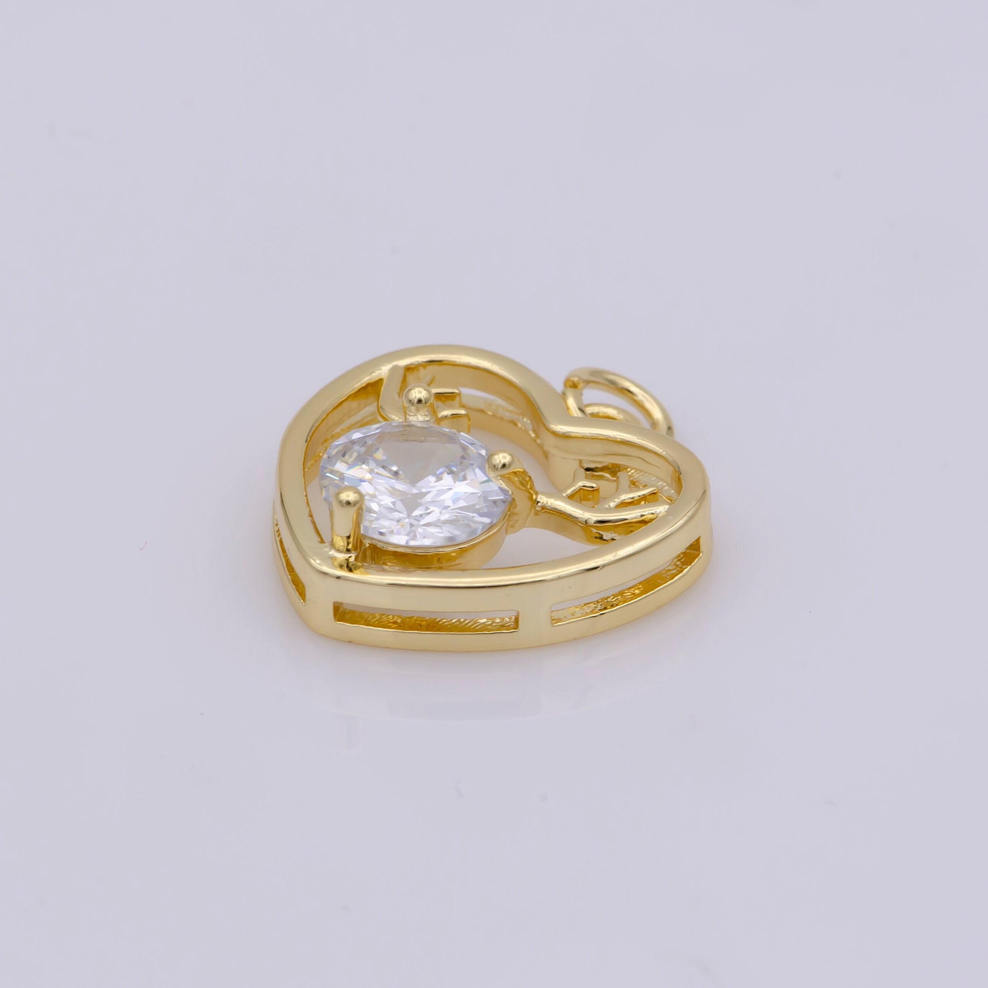 Mini gold heart charm gold filled cz stone raindeer pendant minimalist jewelry for bracelet earring necklace component