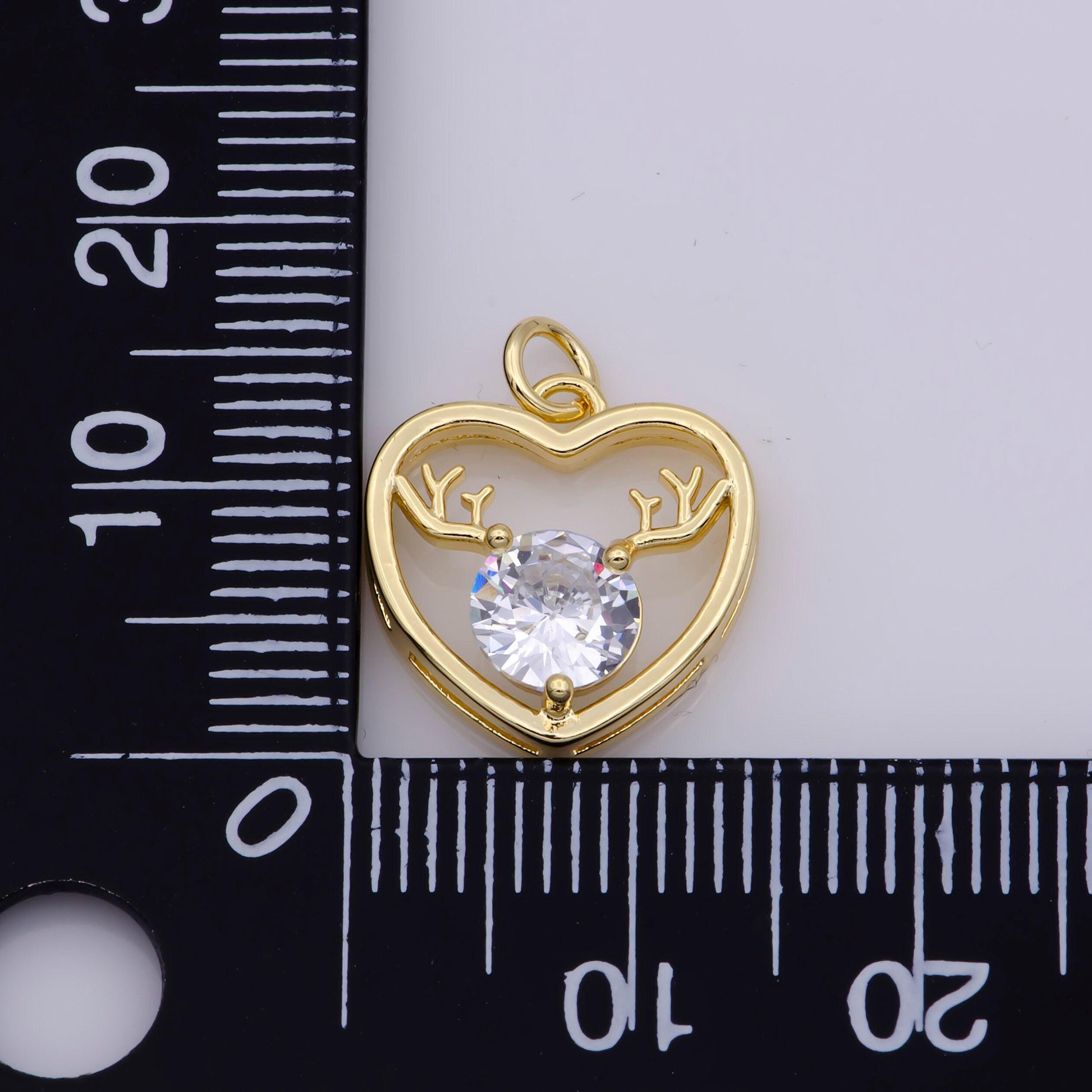 Mini gold heart charm gold filled cz stone raindeer pendant minimalist jewelry for bracelet earring necklace component