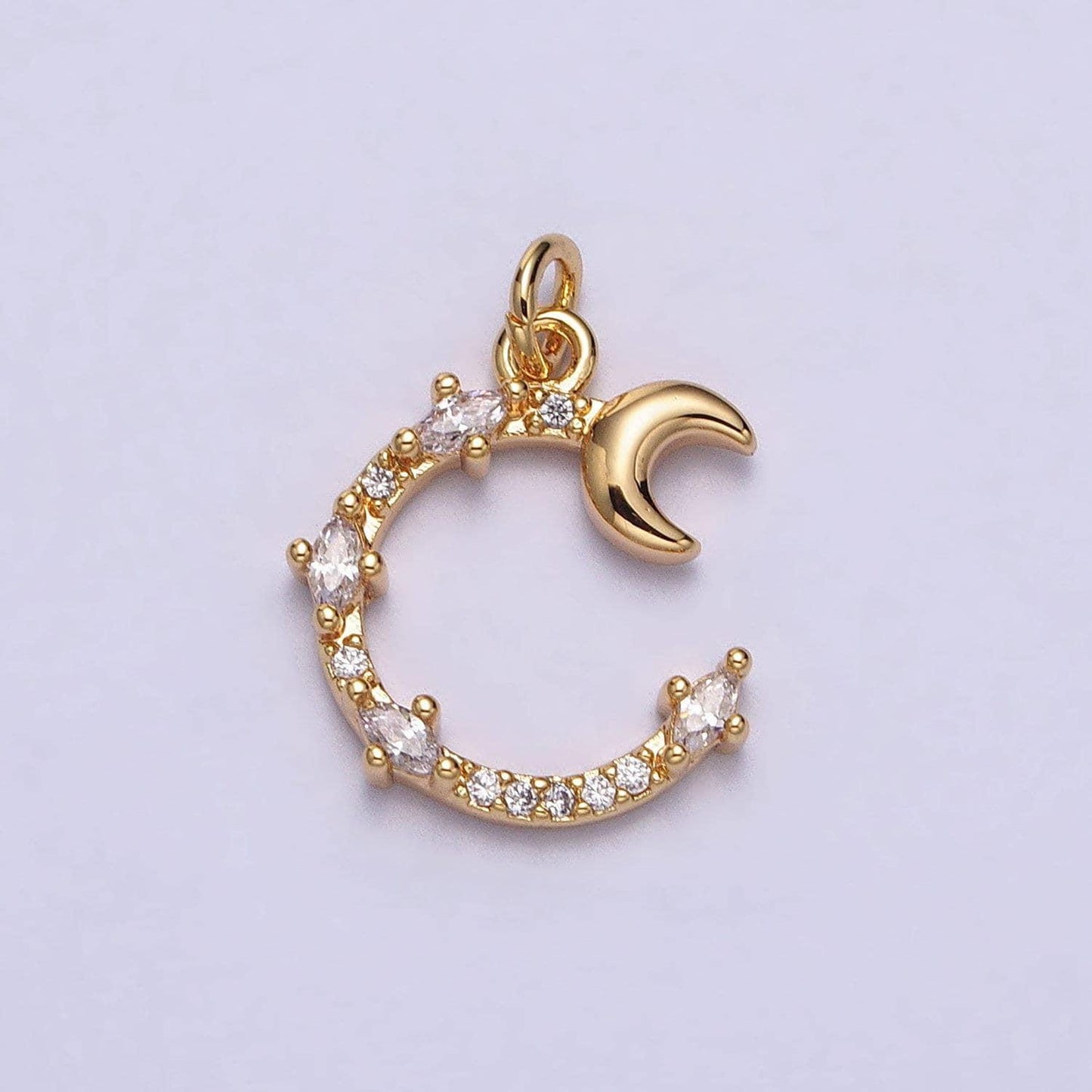 Tiny cz moon pendant, crescent moon charm, celestial jewelry supplie in gold for earring bracelet necklace component ac114