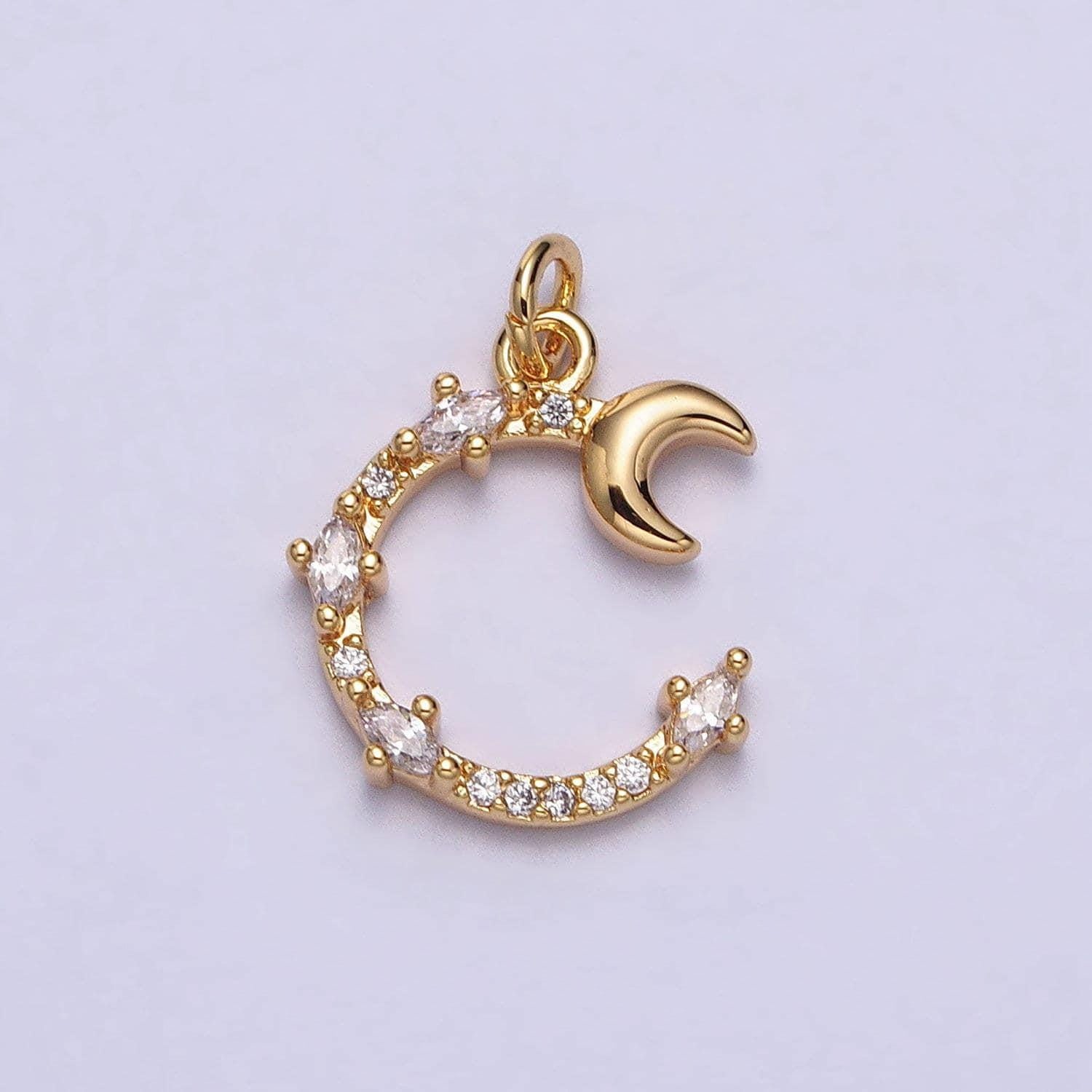 Tiny cz moon pendant, crescent moon charm, celestial jewelry supplie in gold for earring bracelet necklace component ac114