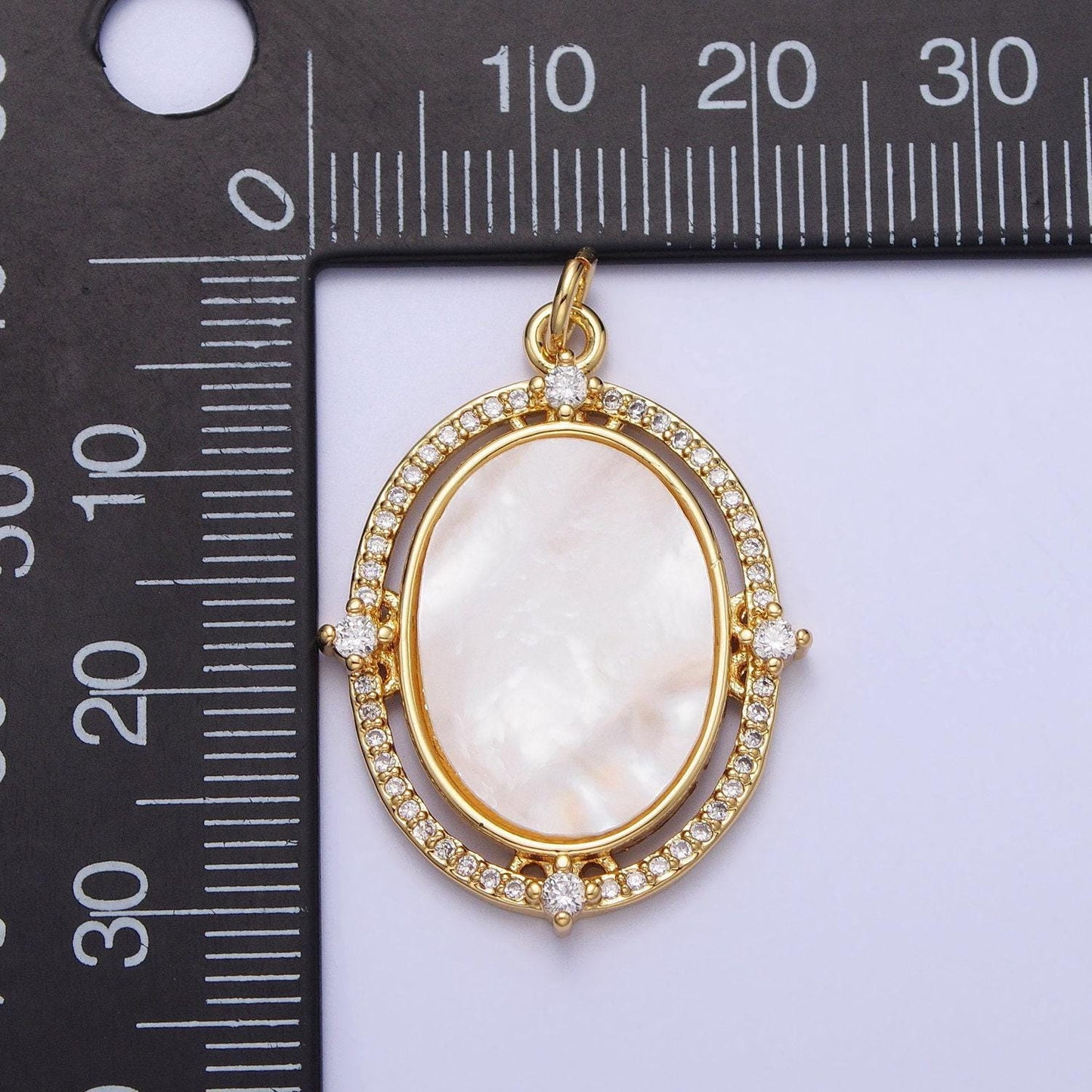 Oval pearl pendant micro pave oval geometric charm in 14k gold filled with clear cz stone for necklace charm supply ac365
