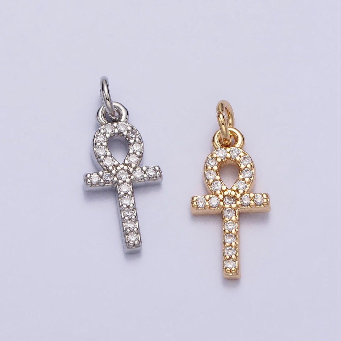 Small gold ankh symbol pendant charm, egyptian jewelry supply for diy necklace making, the key of life cubic zirconia cz pendant ac226