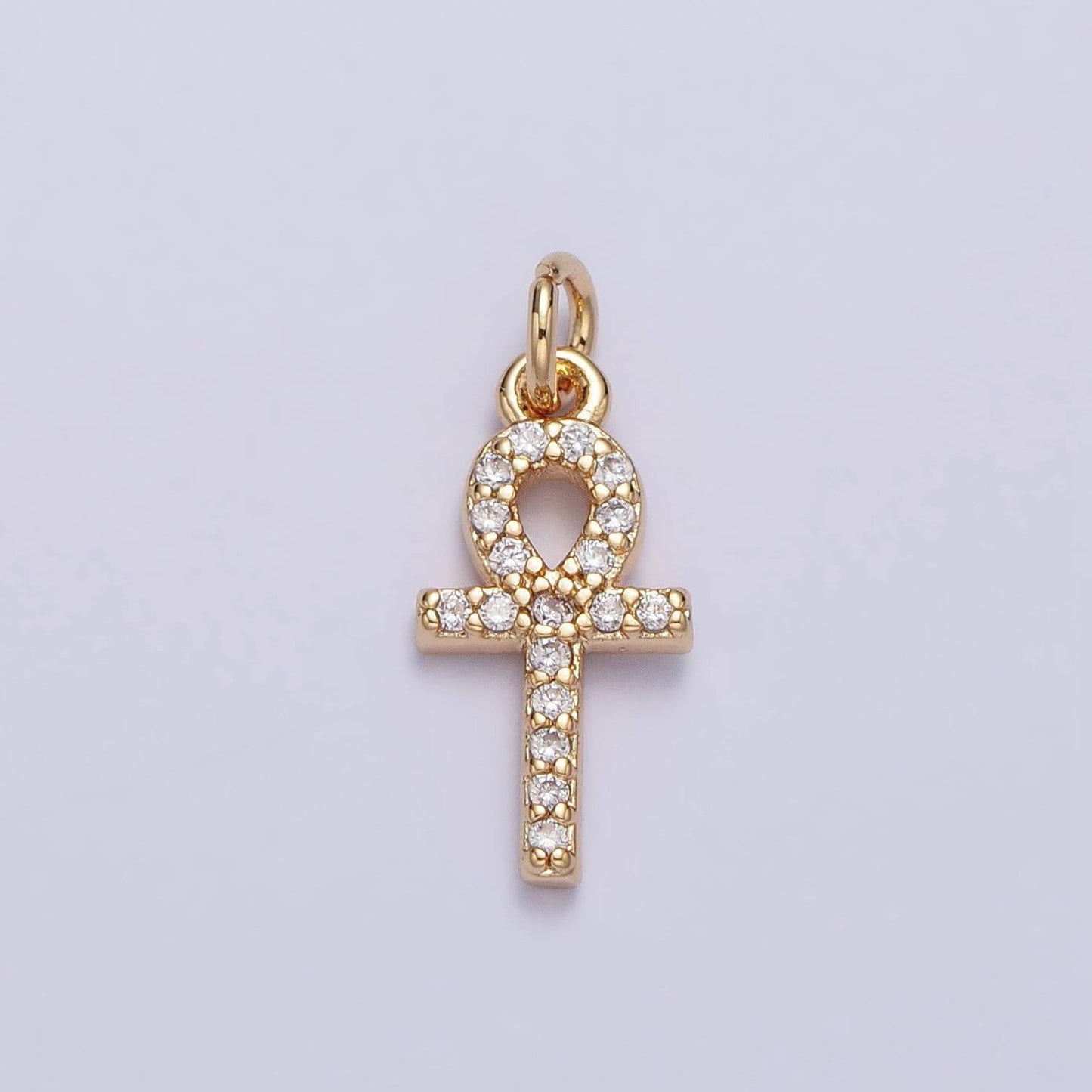 Small gold ankh symbol pendant charm, egyptian jewelry supply for diy necklace making, the key of life cubic zirconia cz pendant ac226