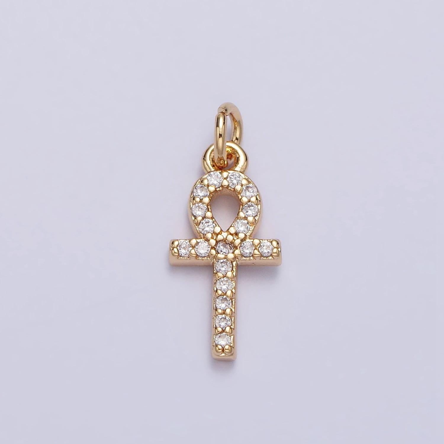 Small gold ankh symbol pendant charm, egyptian jewelry supply for diy necklace making, the key of life cubic zirconia cz pendant ac226