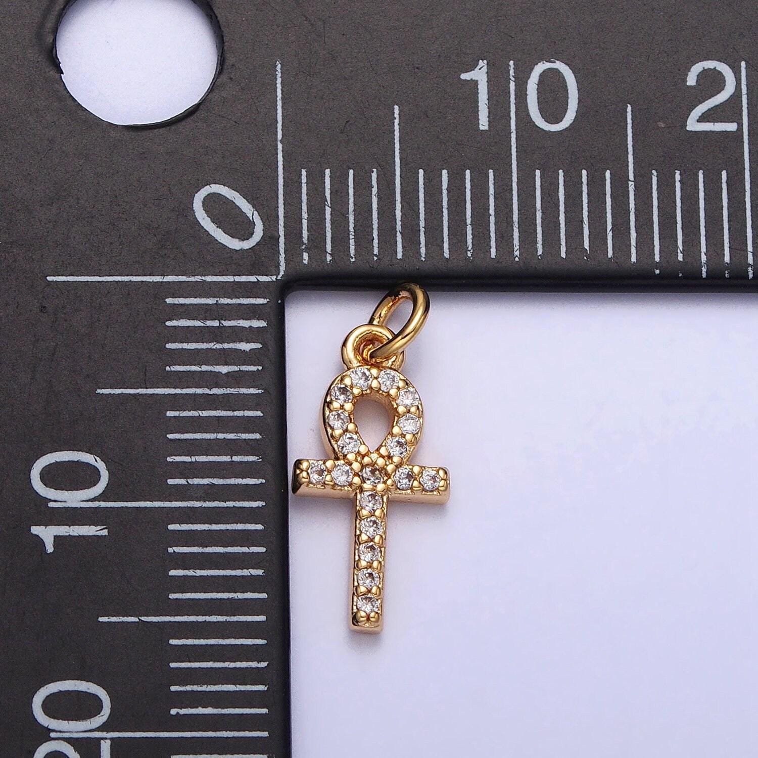 Small gold ankh symbol pendant charm, egyptian jewelry supply for diy necklace making, the key of life cubic zirconia cz pendant ac226