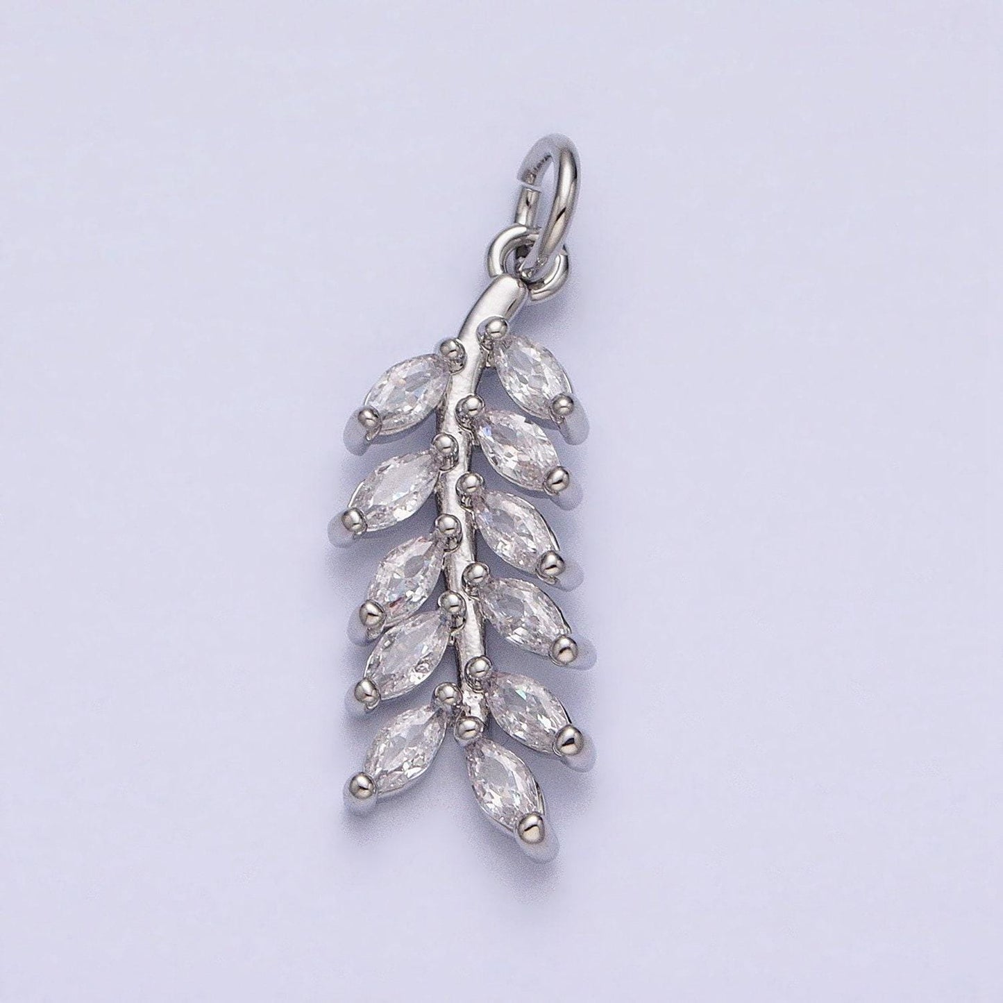 Dainty olive branch charm, 24k gold filled, leaf pendants cubic zirconia ac599