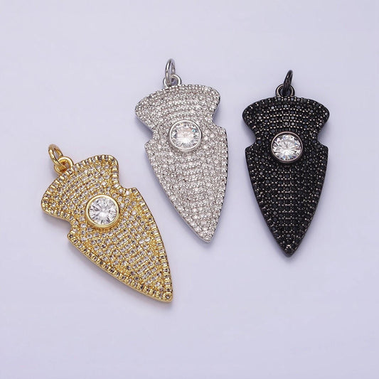 14k gold filled 35mm clear cz micro paved arrow point charm in silver, gold, black | n1126 - n1128