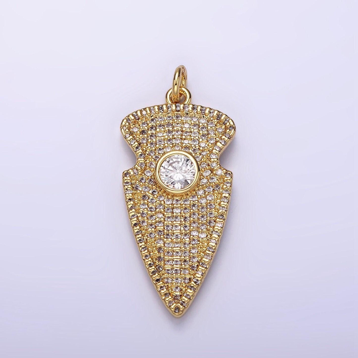 14k gold filled 35mm clear cz micro paved arrow point charm in silver, gold, black | n1126 - n1128