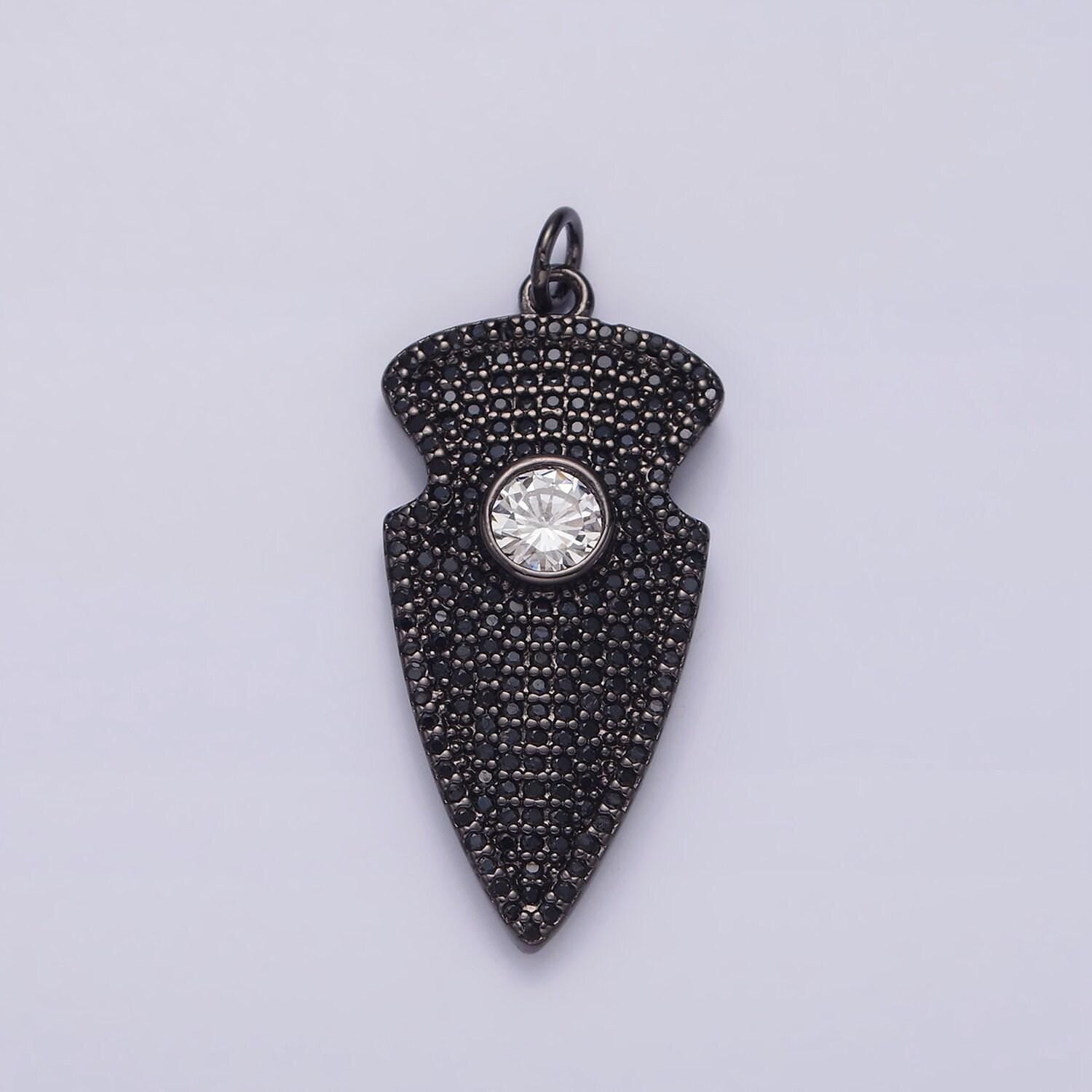 14k gold filled 35mm clear cz micro paved arrow point charm in silver, gold, black | n1126 - n1128