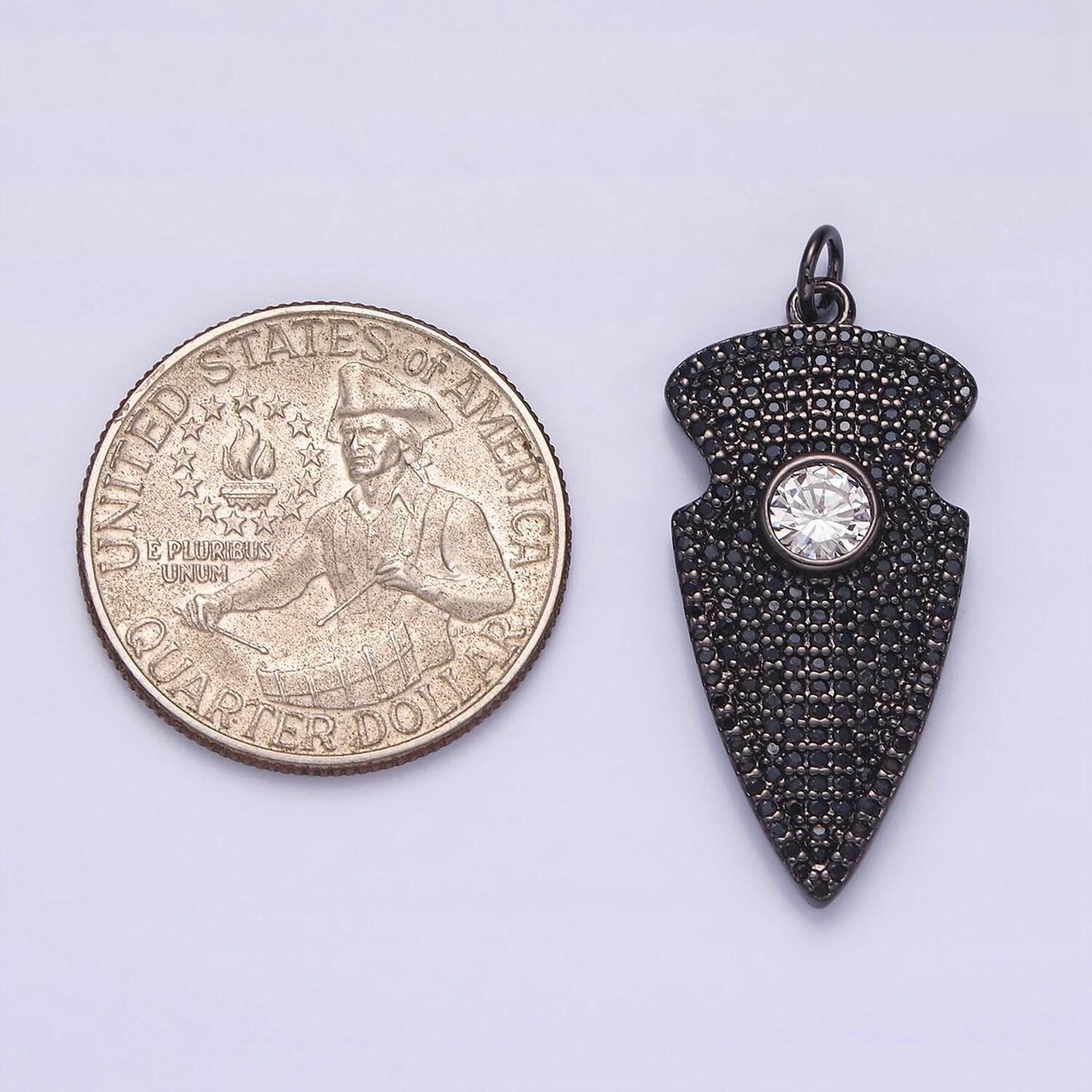 14k gold filled 35mm clear cz micro paved arrow point charm in silver, gold, black | n1126 - n1128