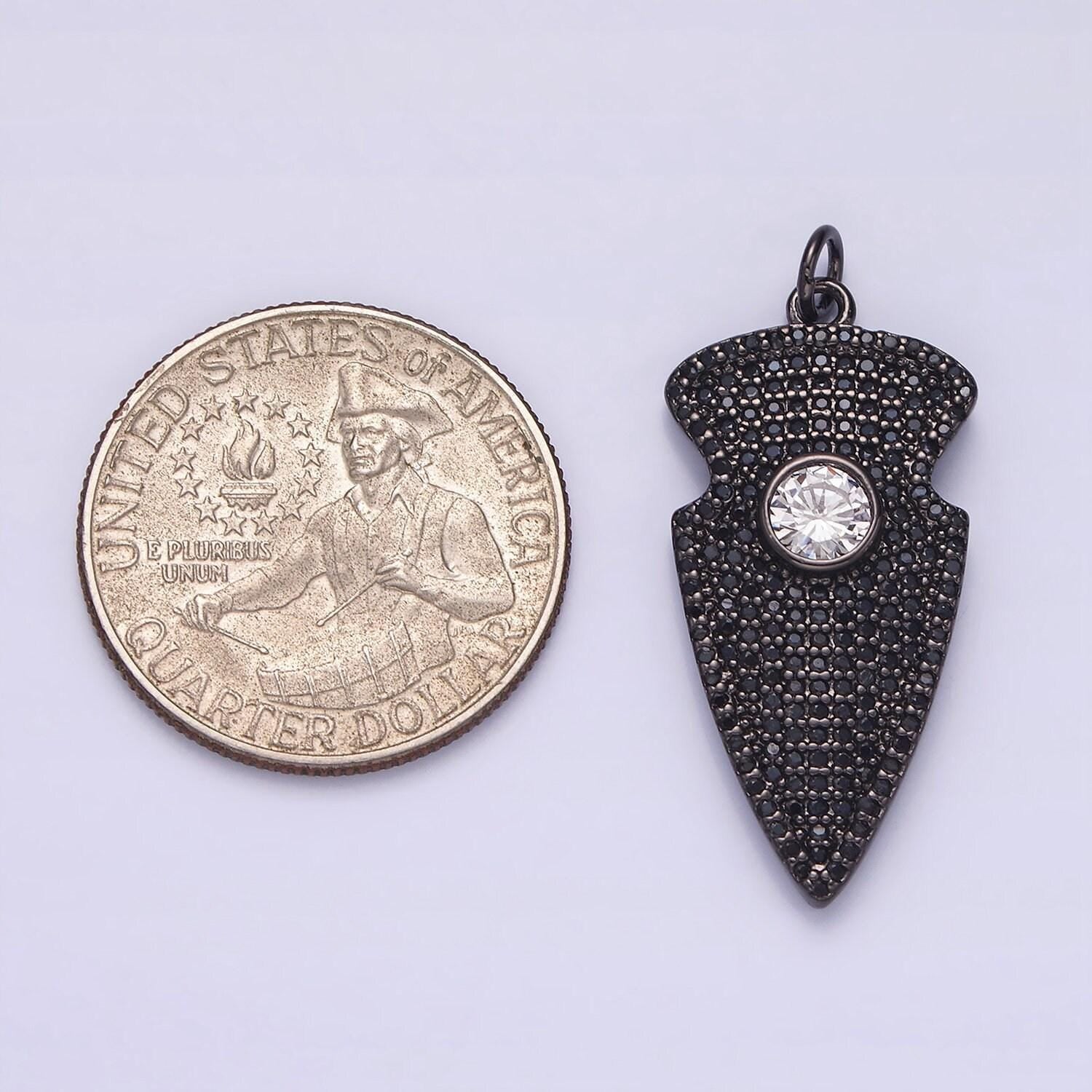 14k gold filled 35mm clear cz micro paved arrow point charm in silver, gold, black | n1126 - n1128