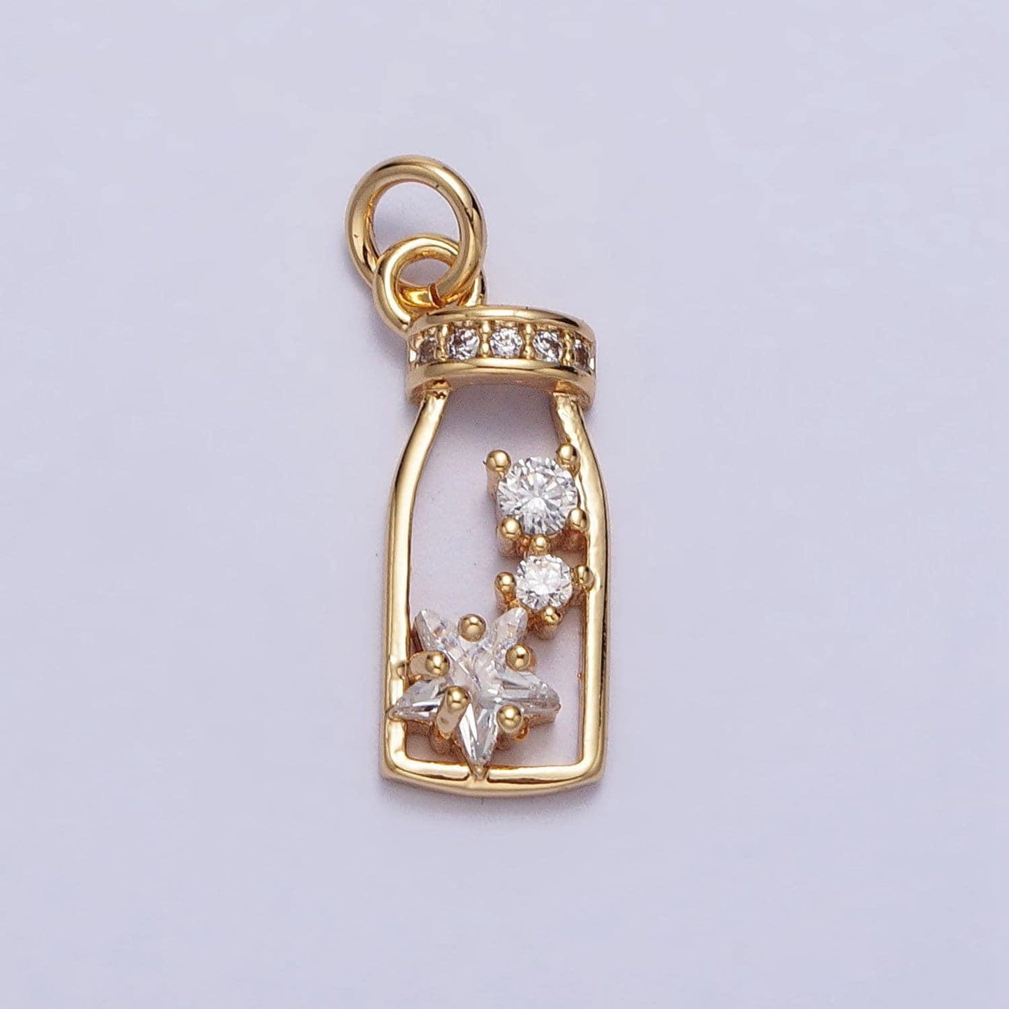 Mini gold bottle charm with cz star n-277