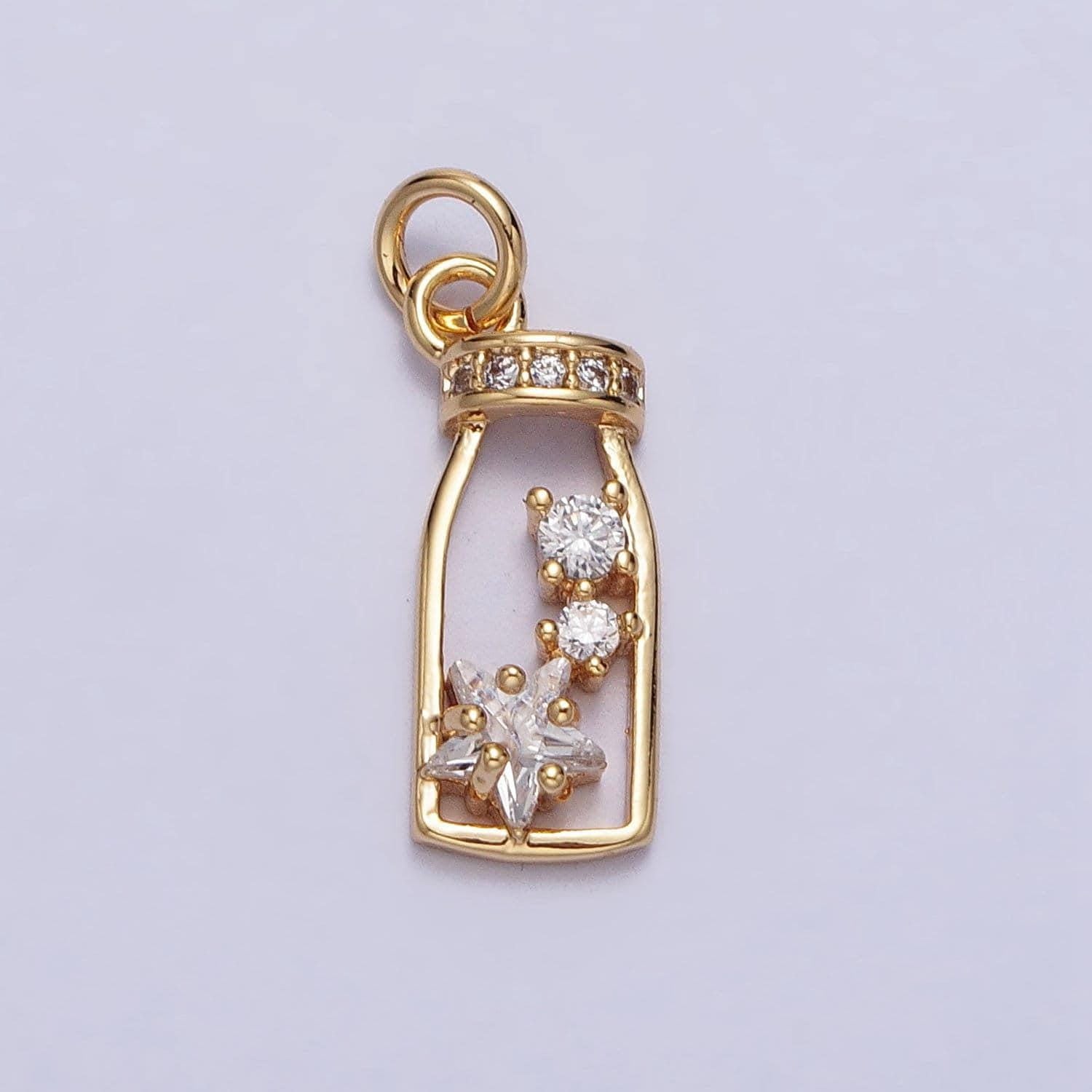 Mini gold bottle charm with cz star n-277