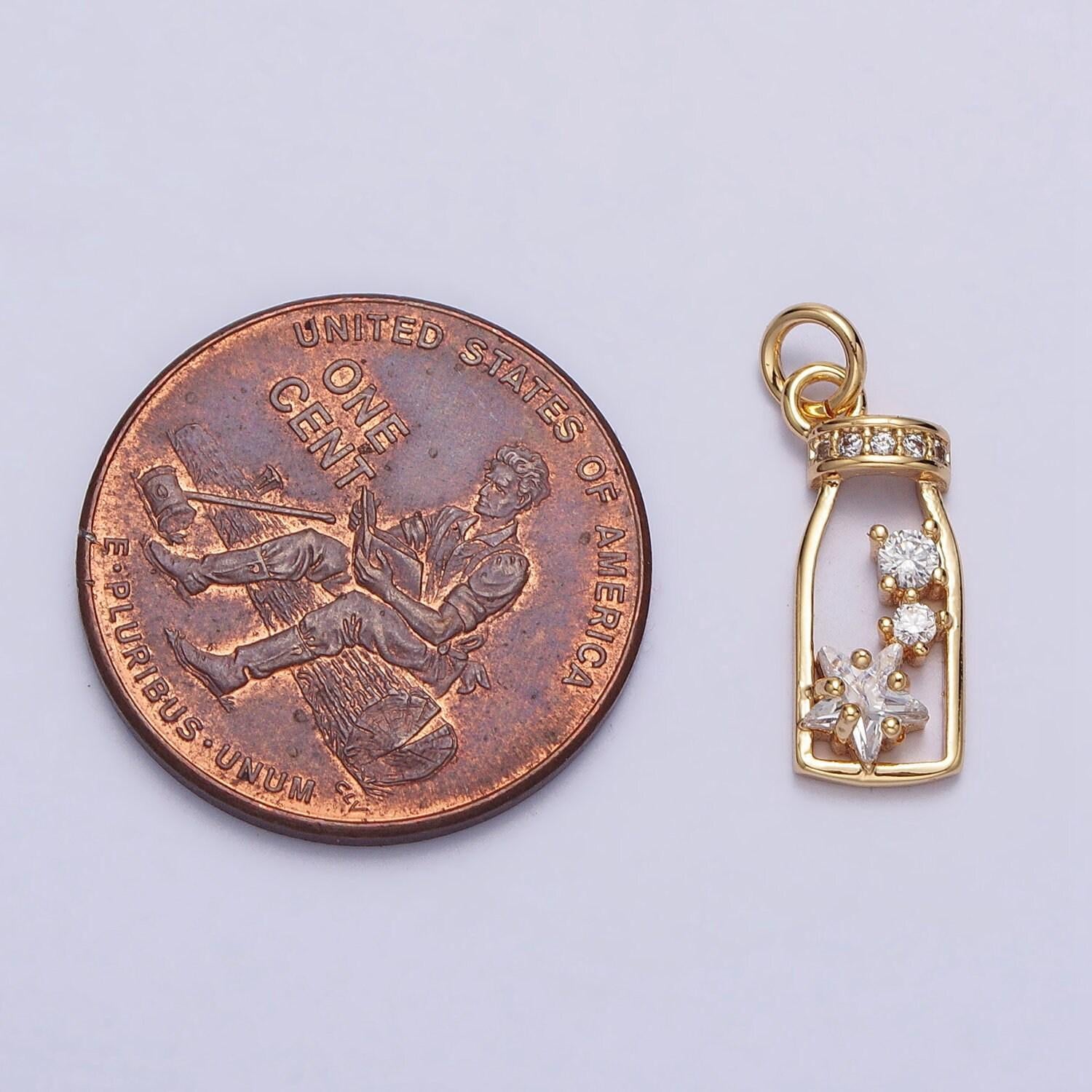 Mini gold bottle charm with cz star n-277