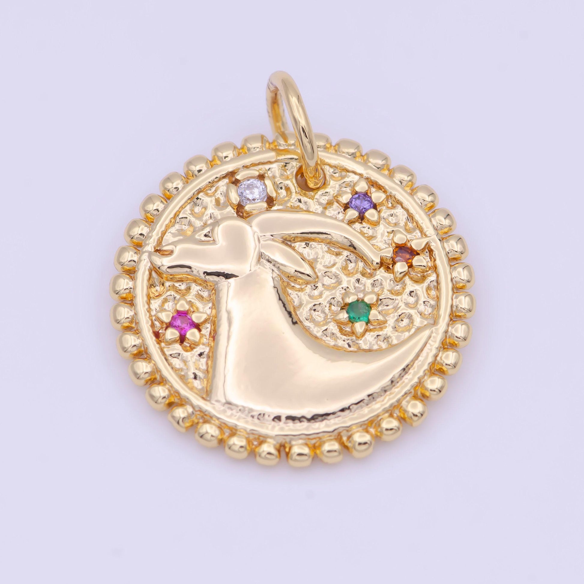 New design 14k gold filled double sided zodiac charm horoscope astrology personalized coin charm cz round disc pendant| a1803-1808