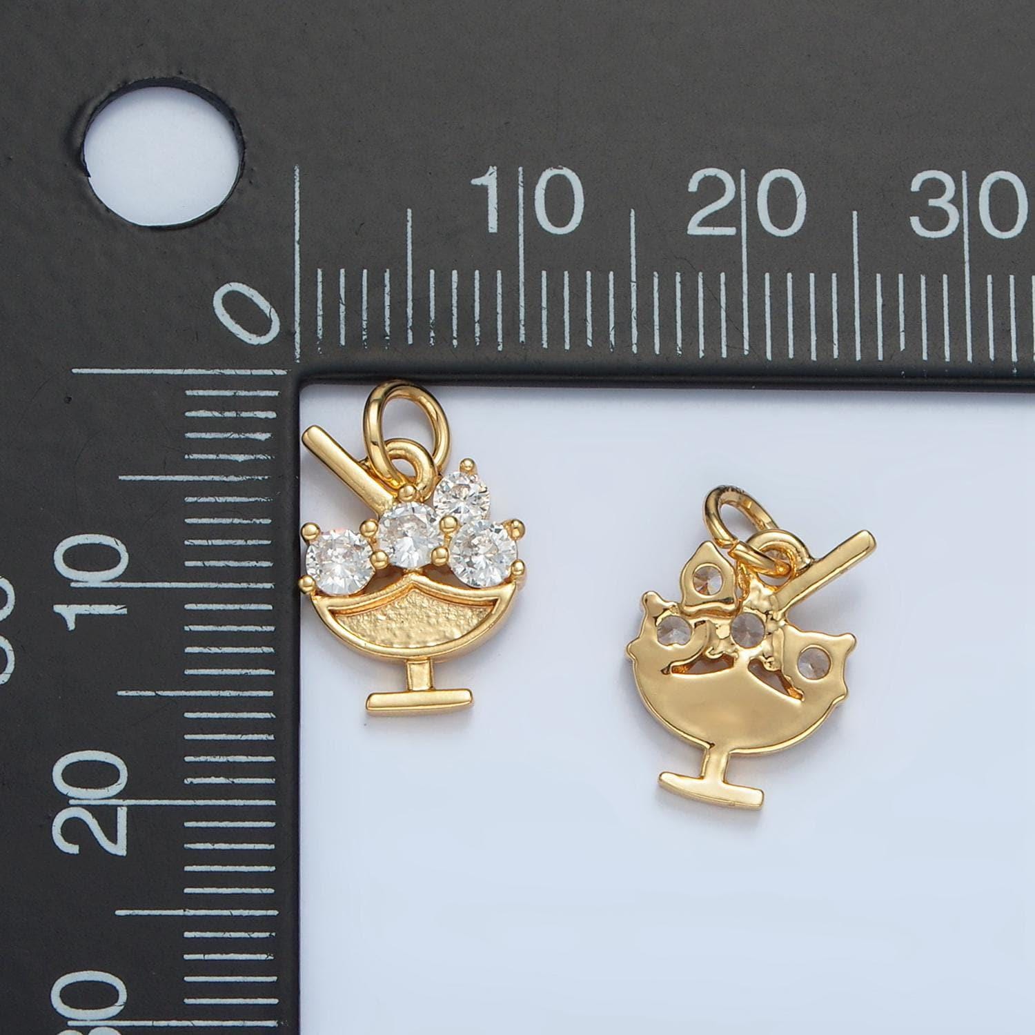Mini 14k gold filled micro pave cz ice cream pendant charm, sundae ice cream pendant charm, desert pendant, for diy jewelry making n1479