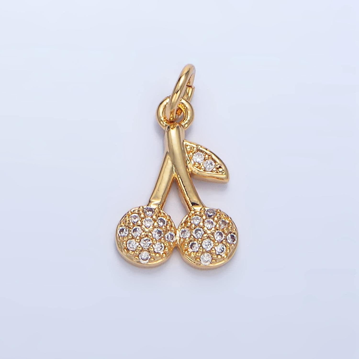 Clear cz micro paved cherry fruit 24k gold filled charm | x-873