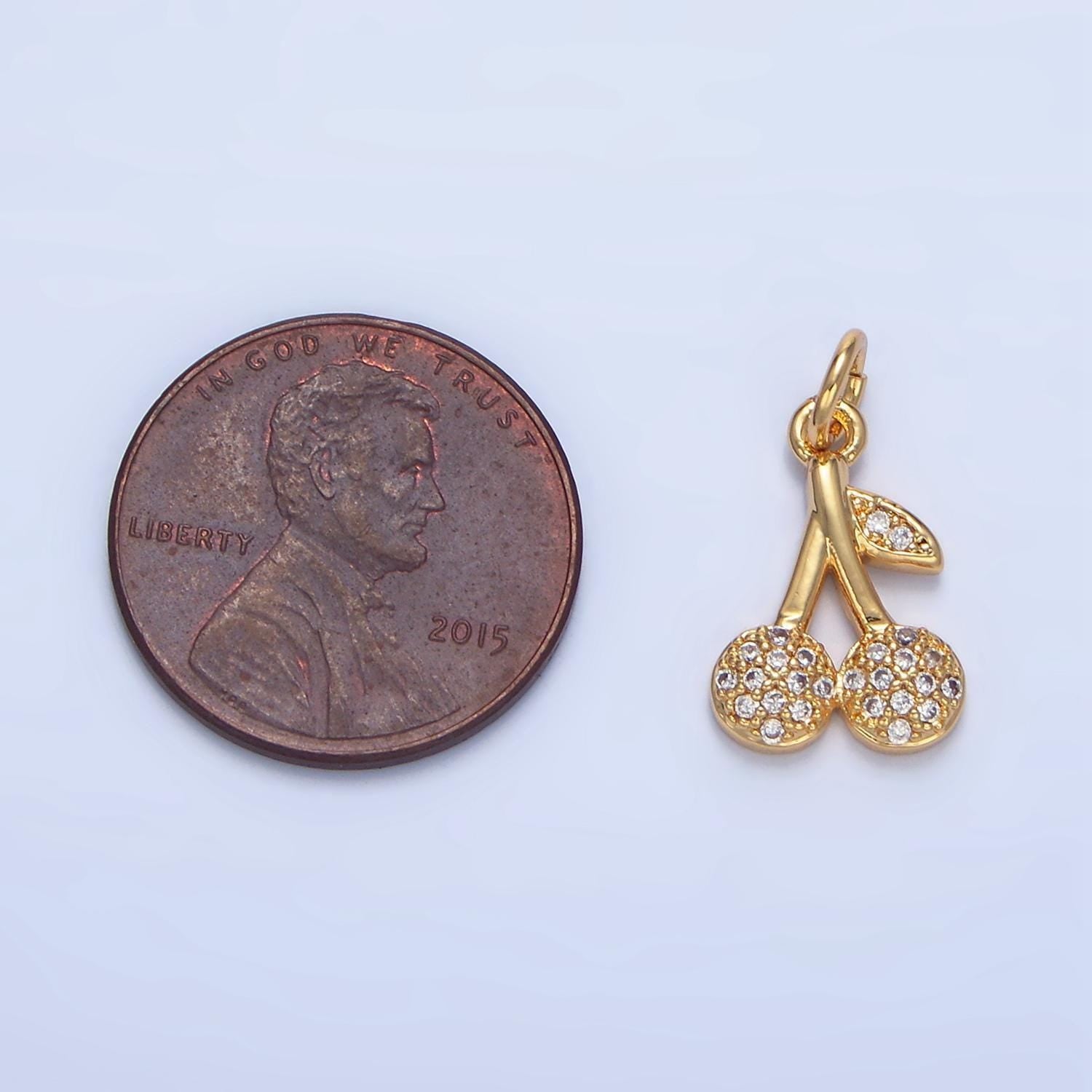 Clear cz micro paved cherry fruit 24k gold filled charm | x-873
