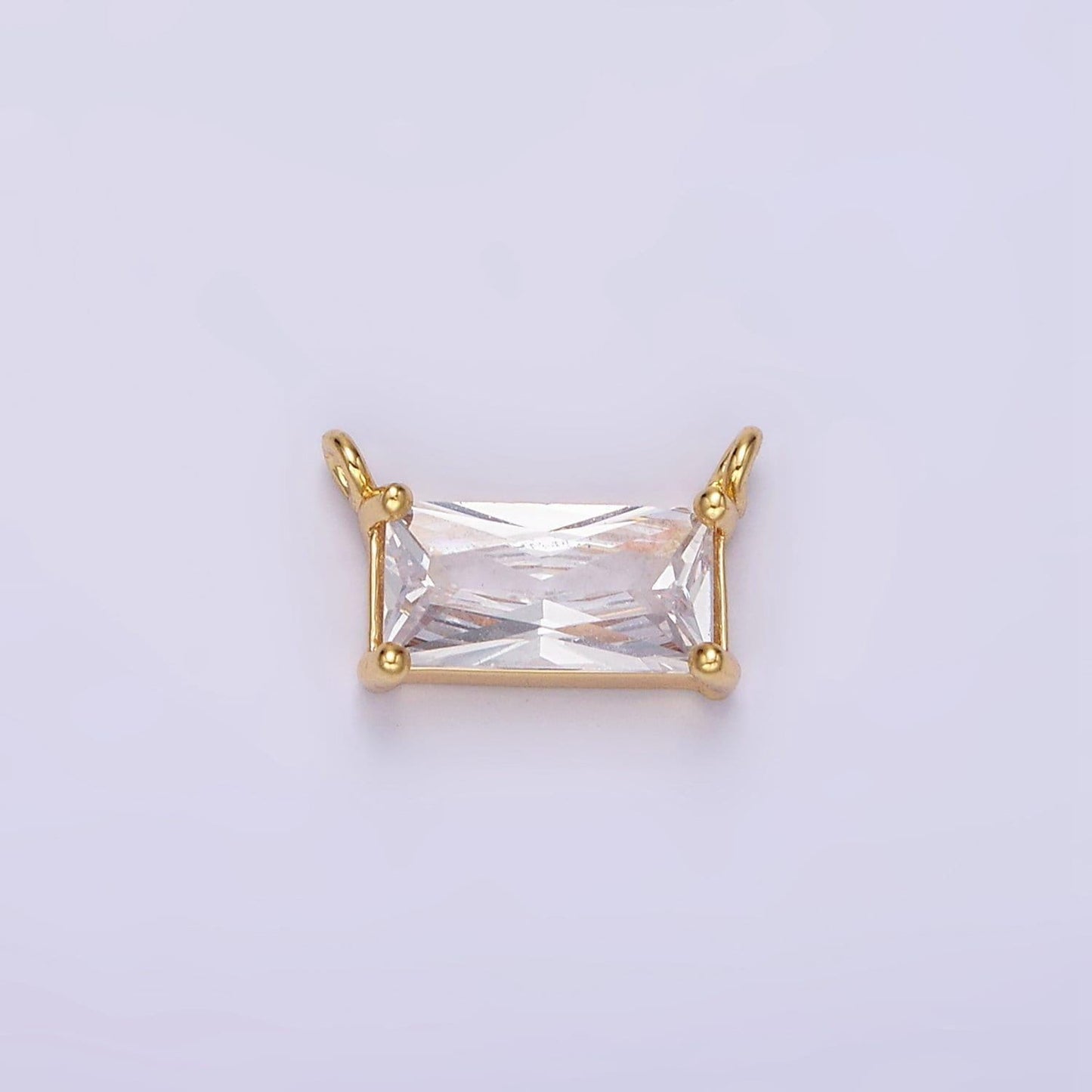 24k gold filled clear baguette cz bezel connector | g797