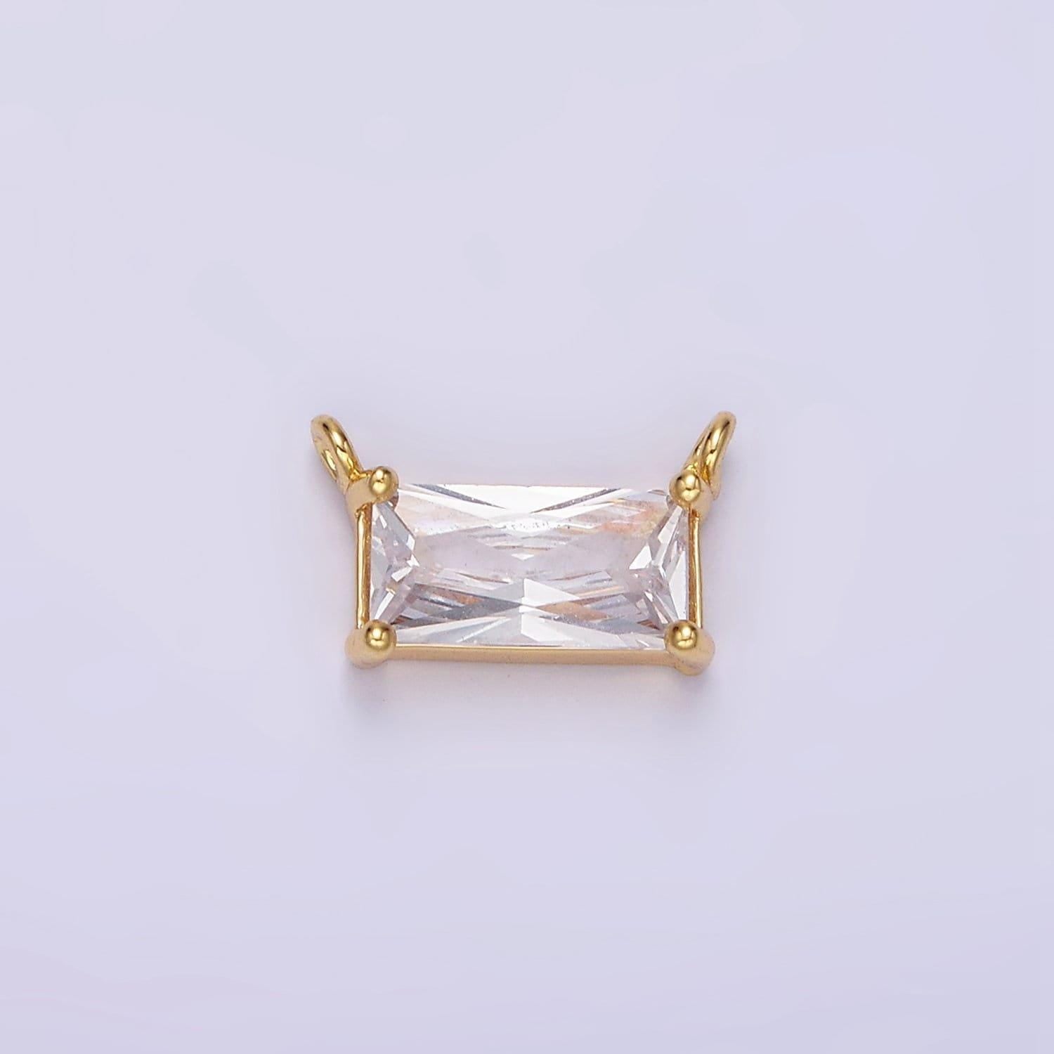 24k gold filled clear baguette cz bezel connector | g797