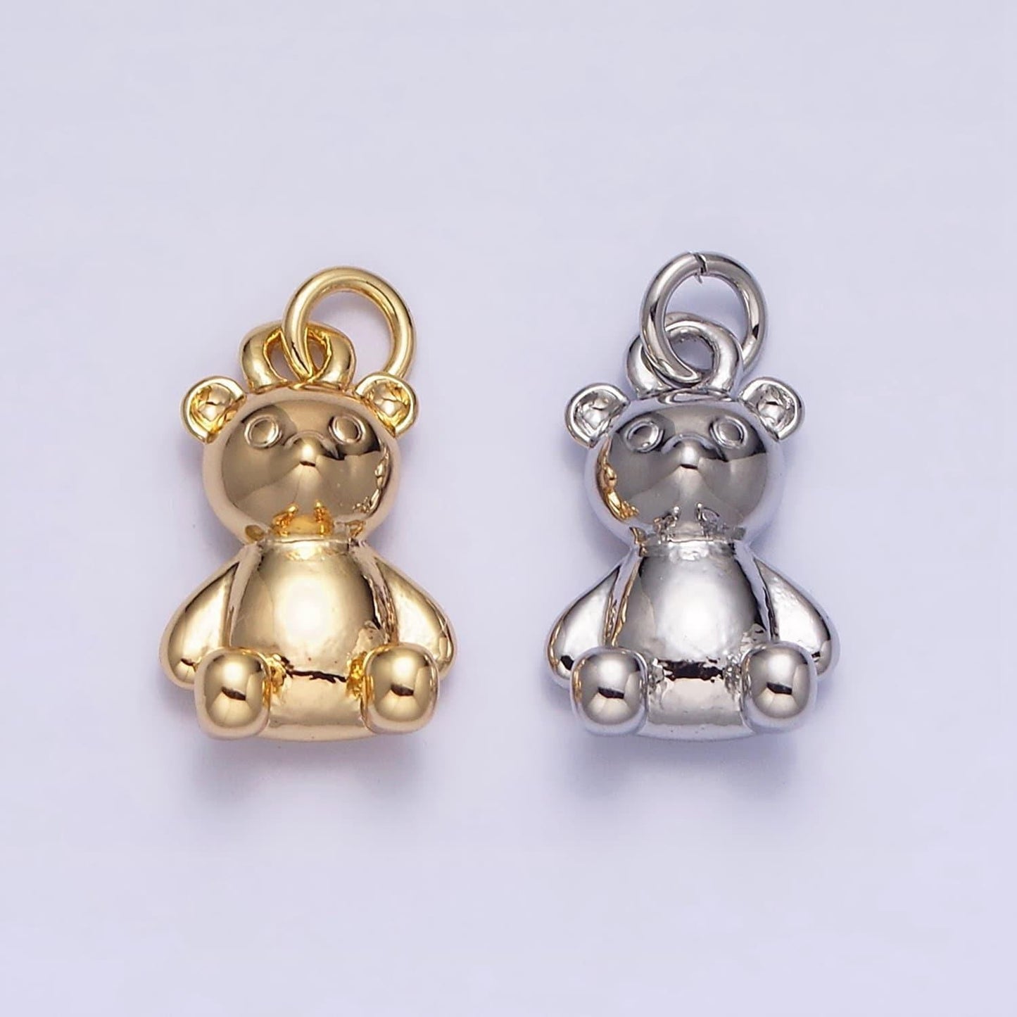 16k gold filled teddy bear sitting animal add-on charm in gold & silver | ac1294 ac1295