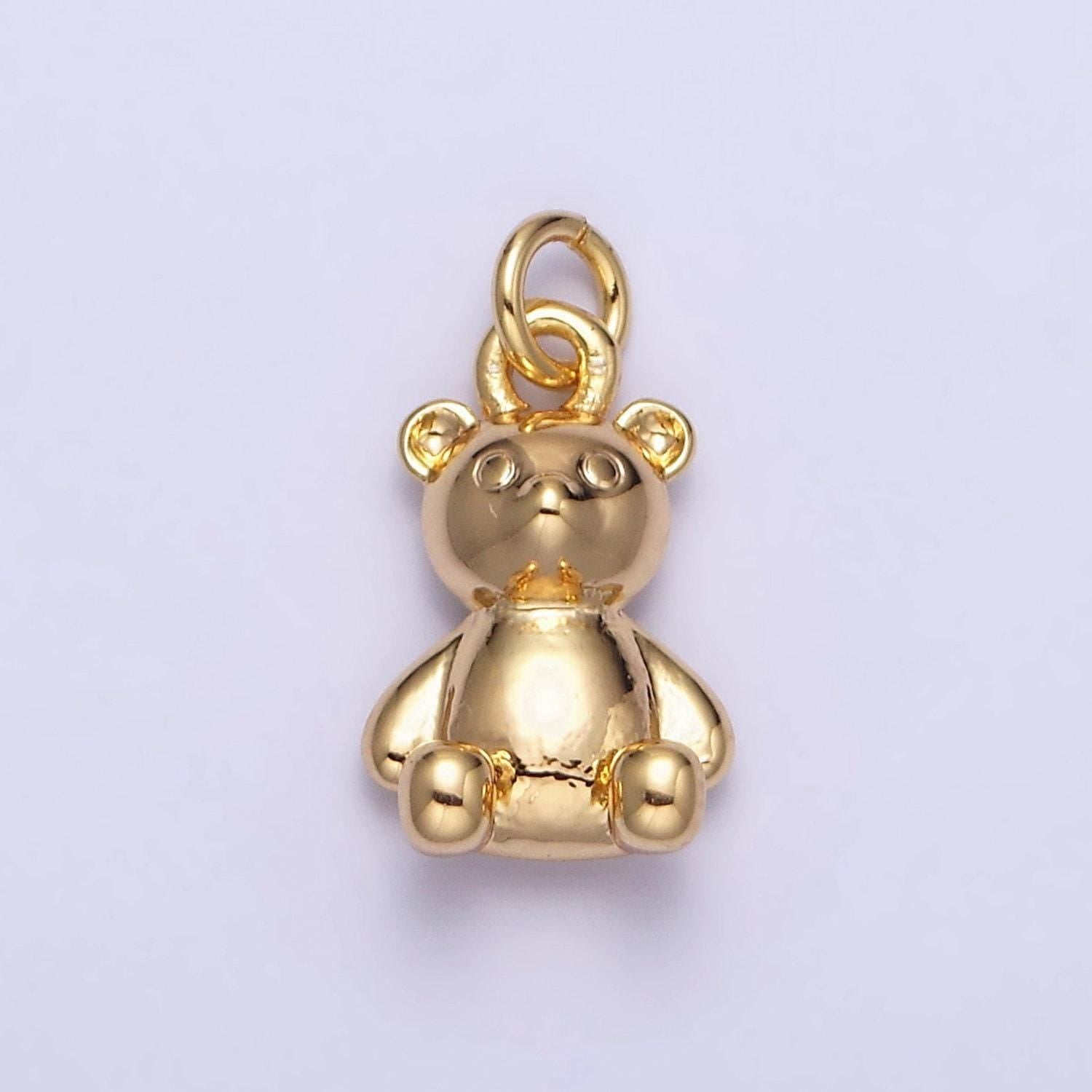 16k gold filled teddy bear sitting animal add-on charm in gold & silver | ac1294 ac1295