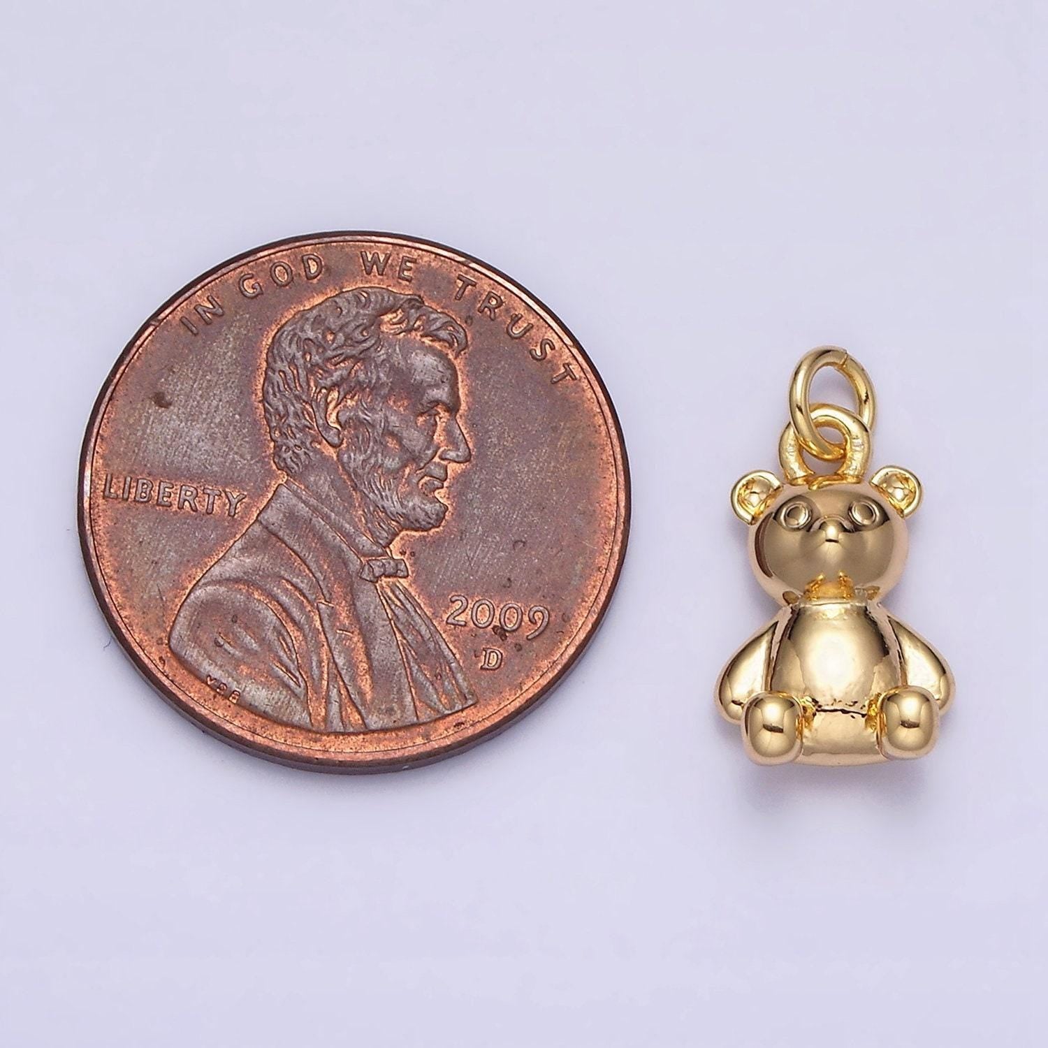 16k gold filled teddy bear sitting animal add-on charm in gold & silver | ac1294 ac1295