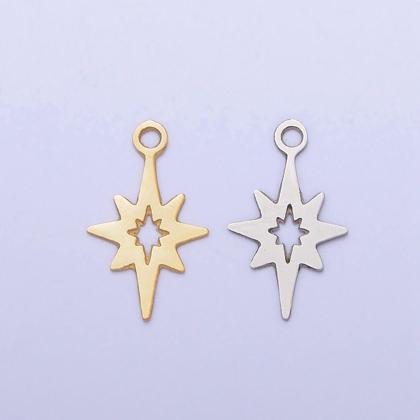 Stainless steel north star charm, starburst pole star pendant laser cut celestial findings lead nickel free tarnish resistant charm p-902