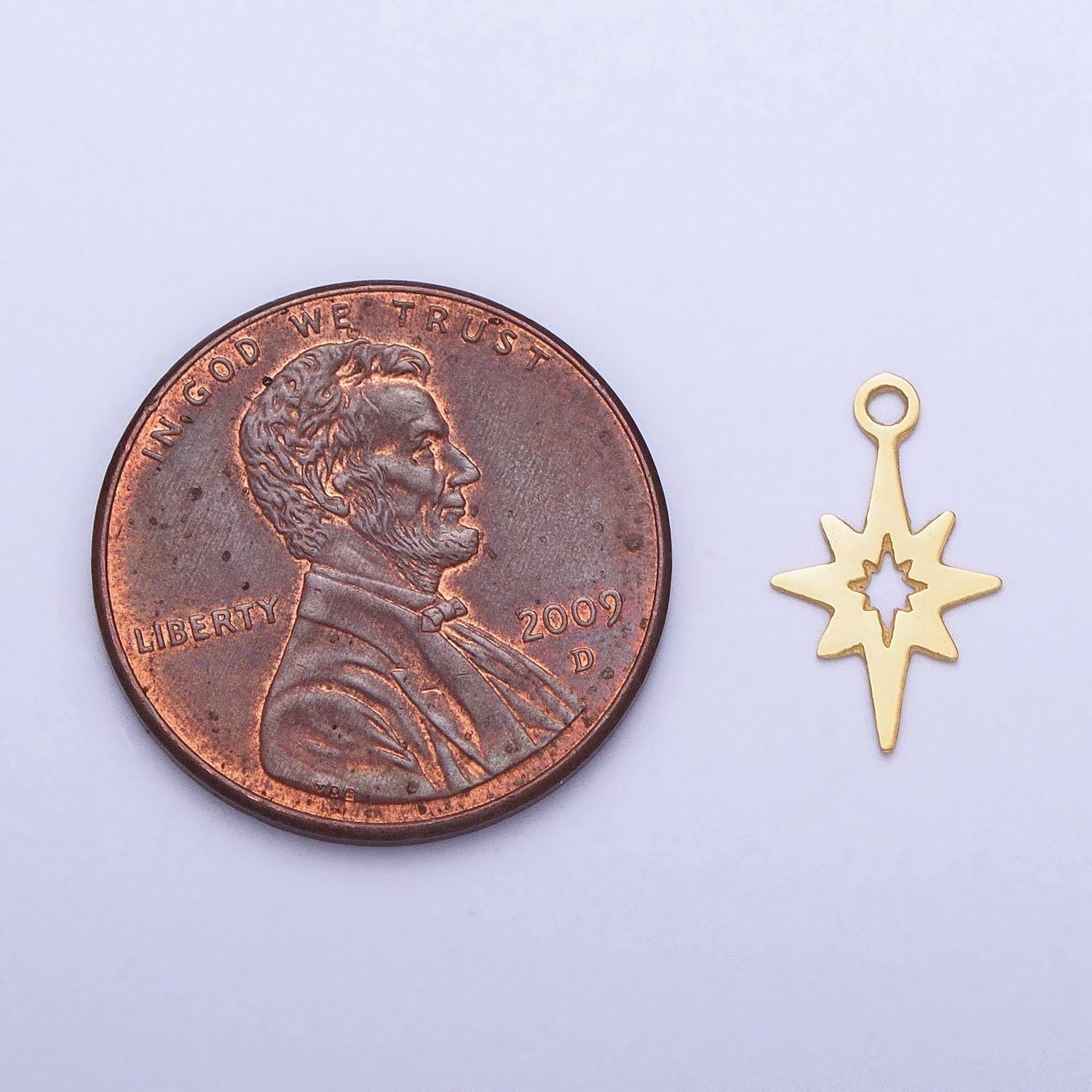 Stainless steel north star charm, starburst pole star pendant laser cut celestial findings lead nickel free tarnish resistant charm p-902