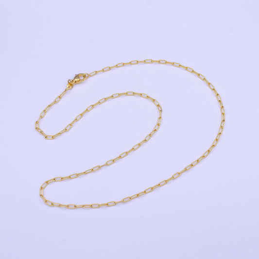 24k gold filled paper clip cable necklace chain, layering 2mm cable chain dainty necklace, for pendant charm necklace making wa-1454