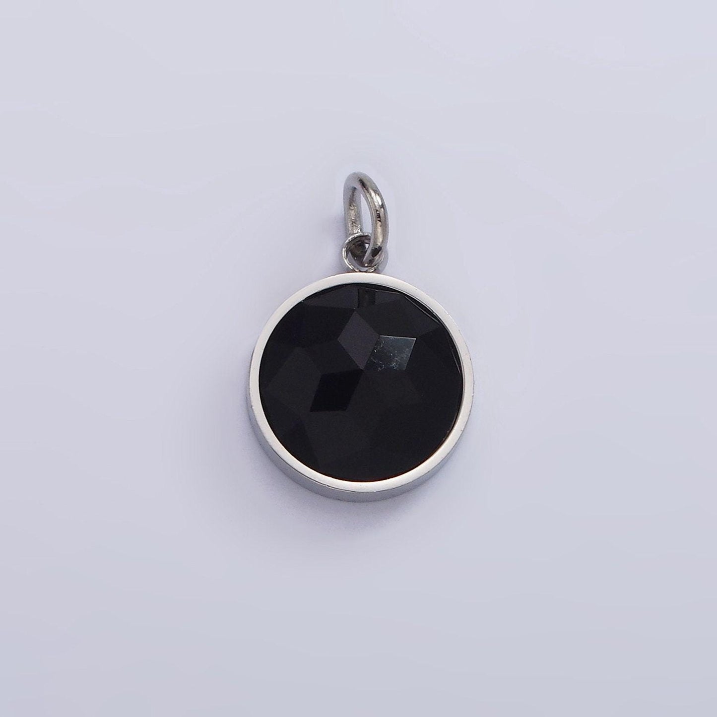 Stainless steel onyx, tiger eye, amazonite, clear quartz multifaceted round charm in gold & silver | p1333 - p1336
