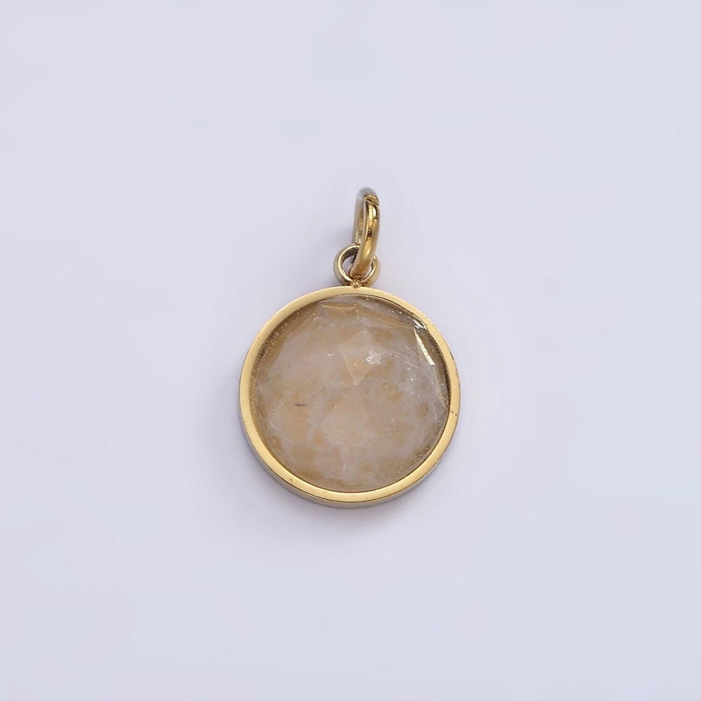 Stainless steel onyx, tiger eye, amazonite, clear quartz multifaceted round charm in gold & silver | p1333 - p1336