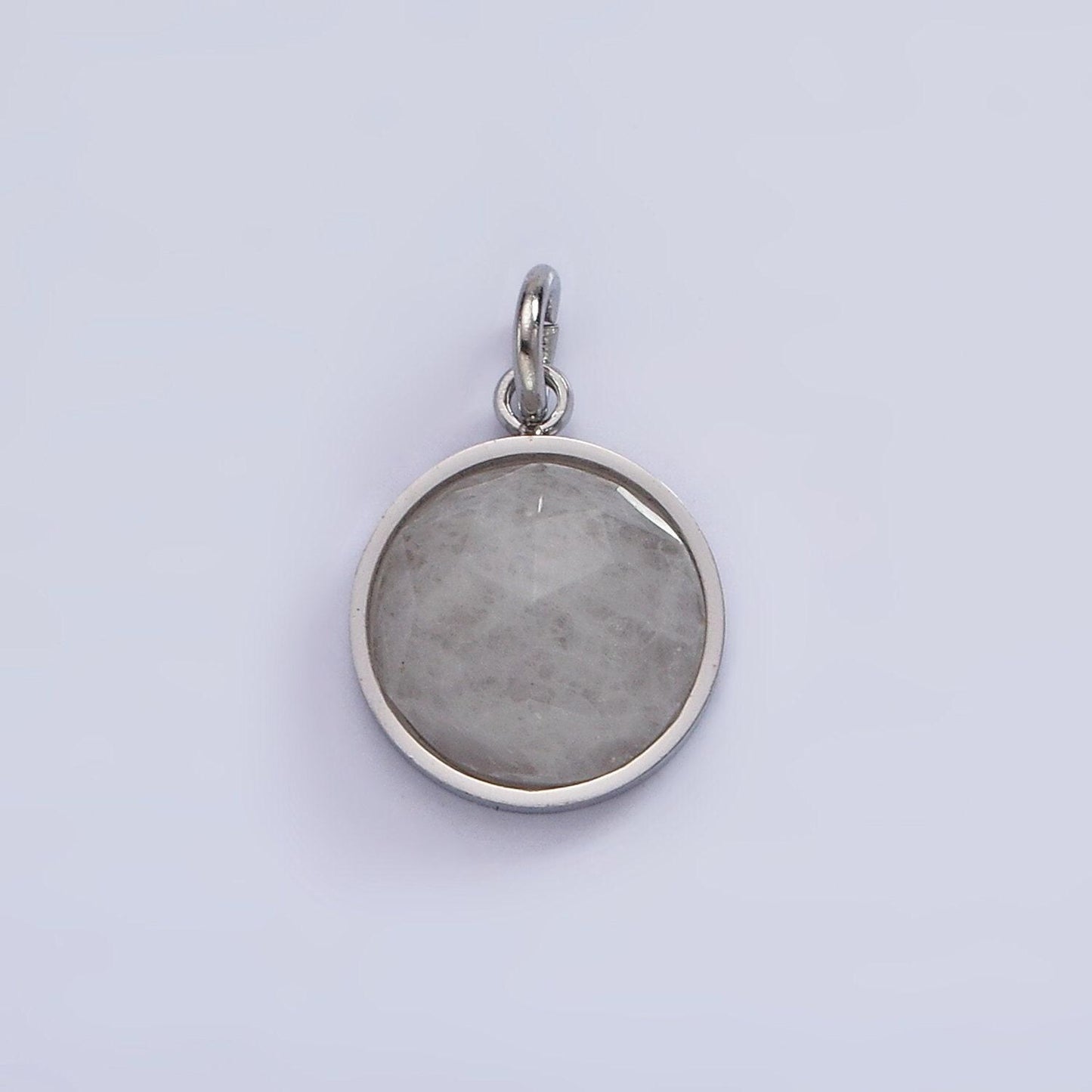 Stainless steel onyx, tiger eye, amazonite, clear quartz multifaceted round charm in gold & silver | p1333 - p1336