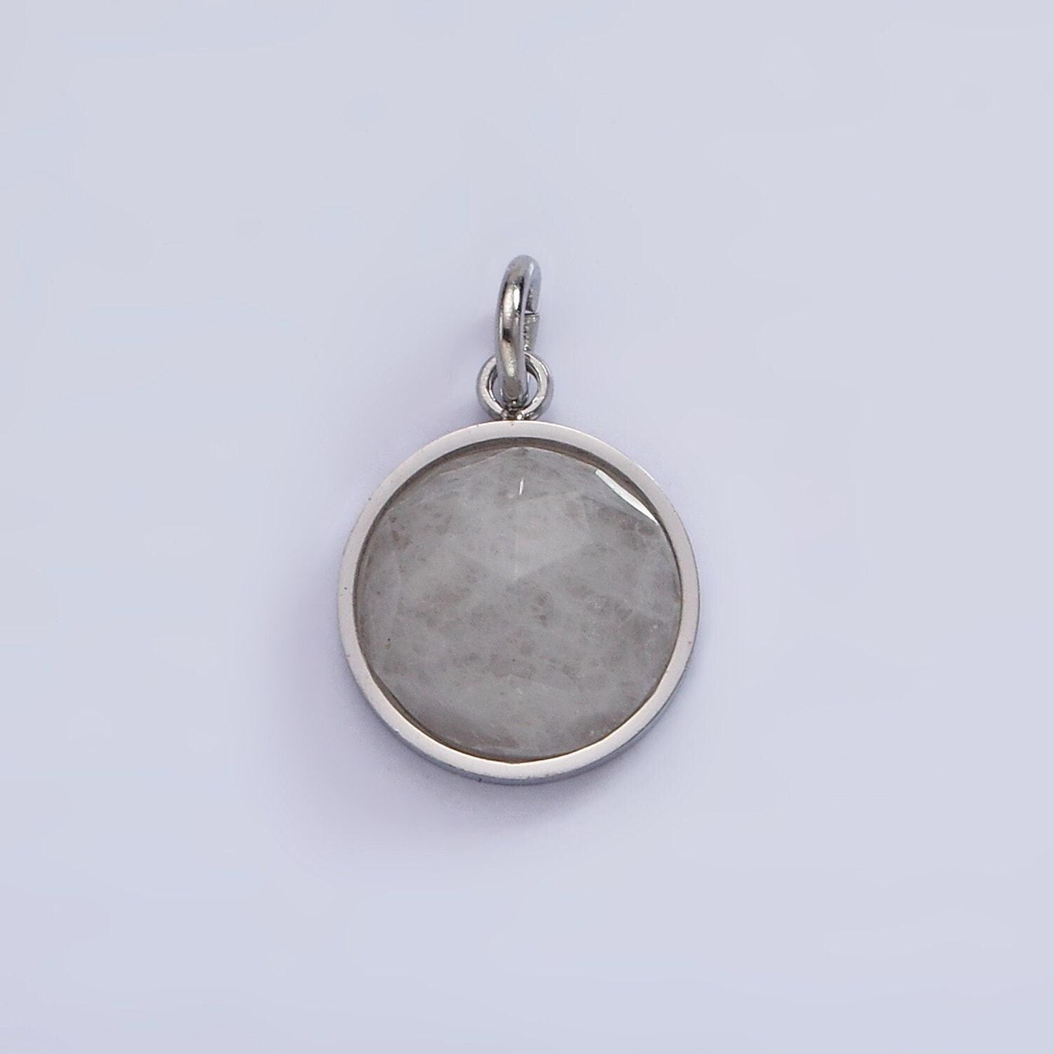 Stainless steel onyx, tiger eye, amazonite, clear quartz multifaceted round charm in gold & silver | p1333 - p1336