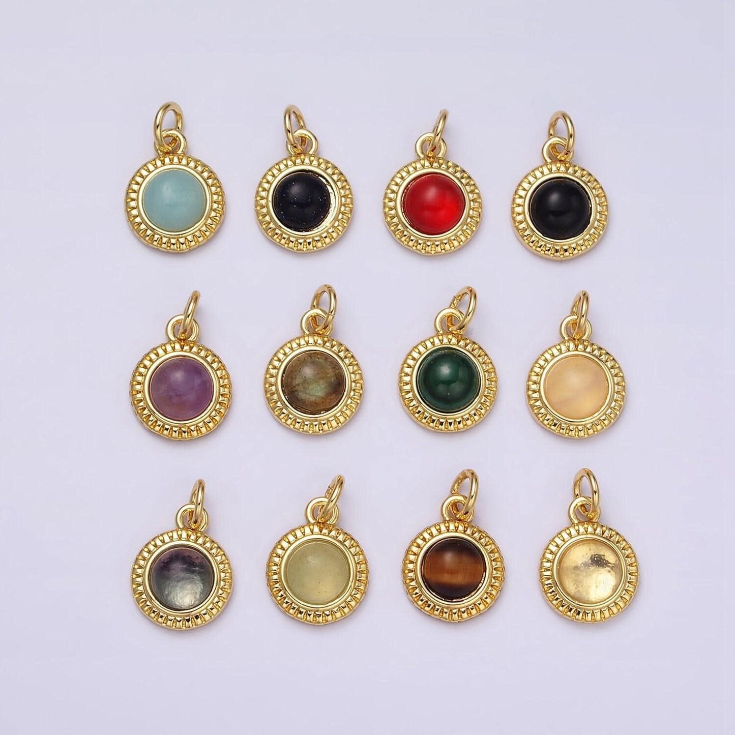 24k gold filled rose quartz, aventurine, labradorite, blue agate, amethyst round pendant | aa195 - aa199