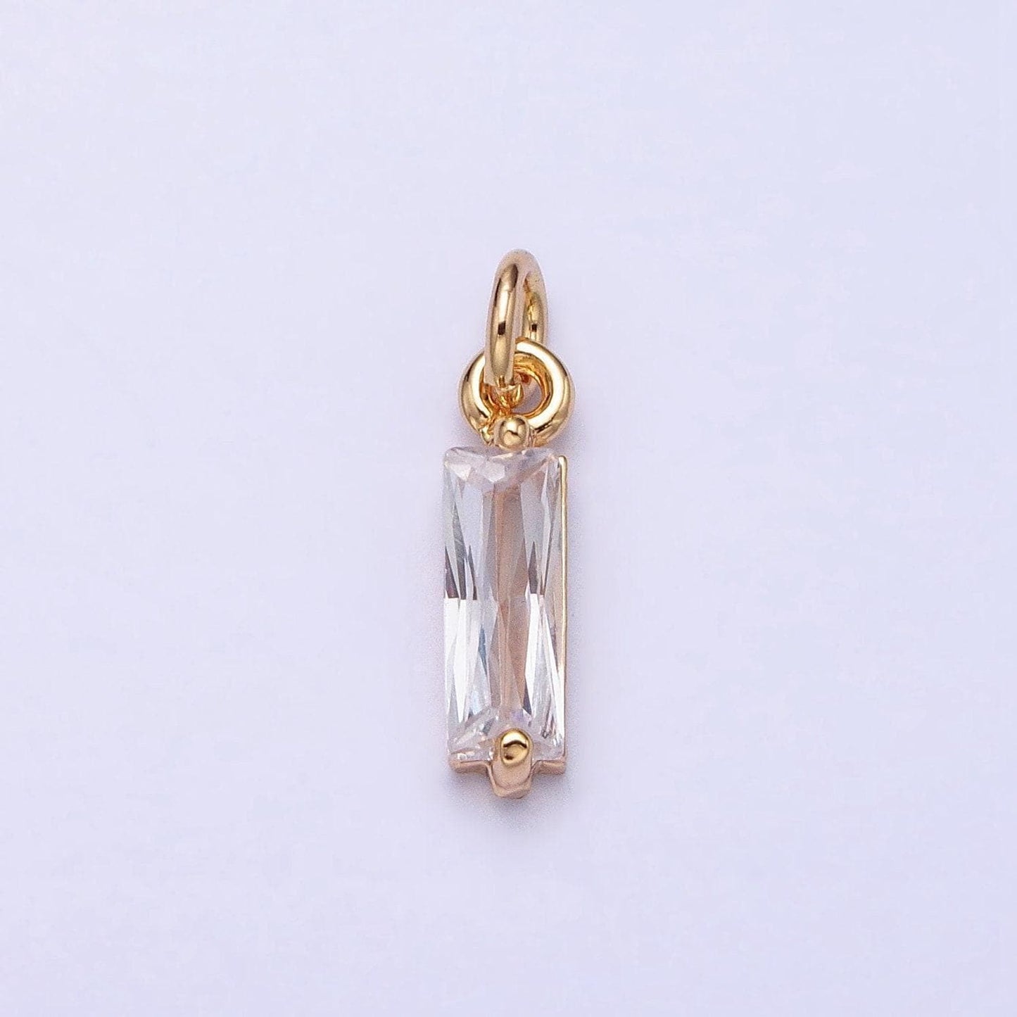 Tiny clear faceted cubic zirconia charms baguette cut crystal pendants small rectangular glass in gold, silver ac475 ac476
