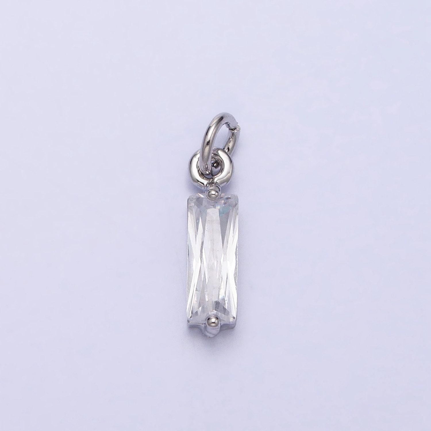 Tiny clear faceted cubic zirconia charms baguette cut crystal pendants small rectangular glass in gold, silver ac475 ac476