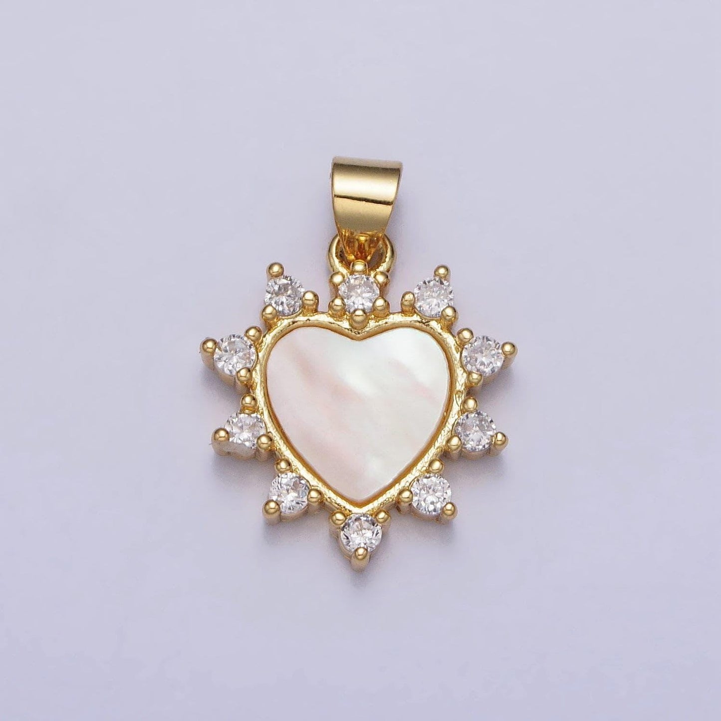 Shell pearl heart charm in 24k gold filled pendant spike cz love pendant for valentine jewelry gift idea making aa-024
