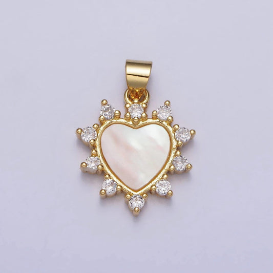 Shell pearl heart charm in 24k gold filled pendant spike cz love pendant for valentine jewelry gift idea making aa-024